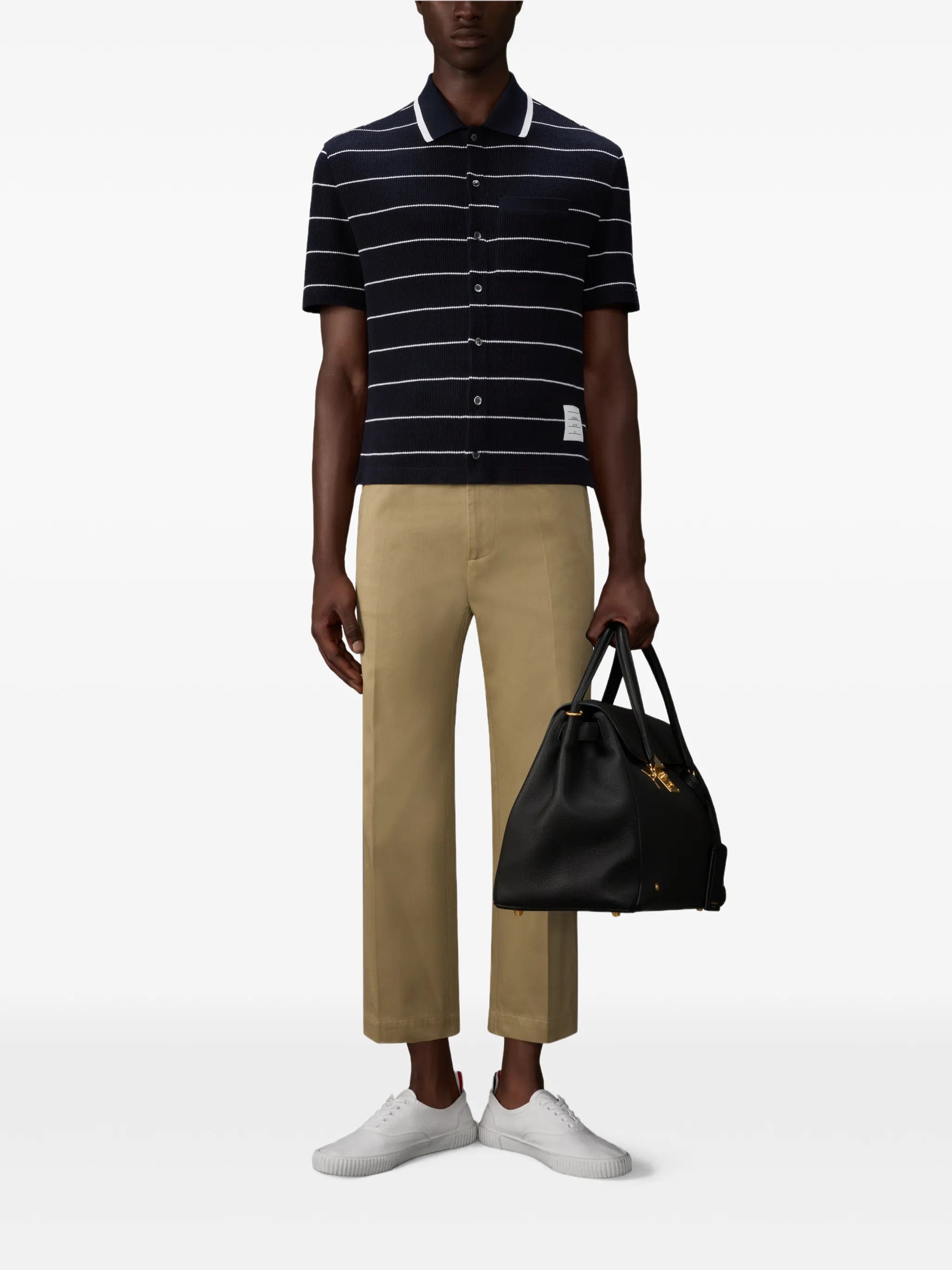 Thom Browne striped waffle short - sleeve shirt