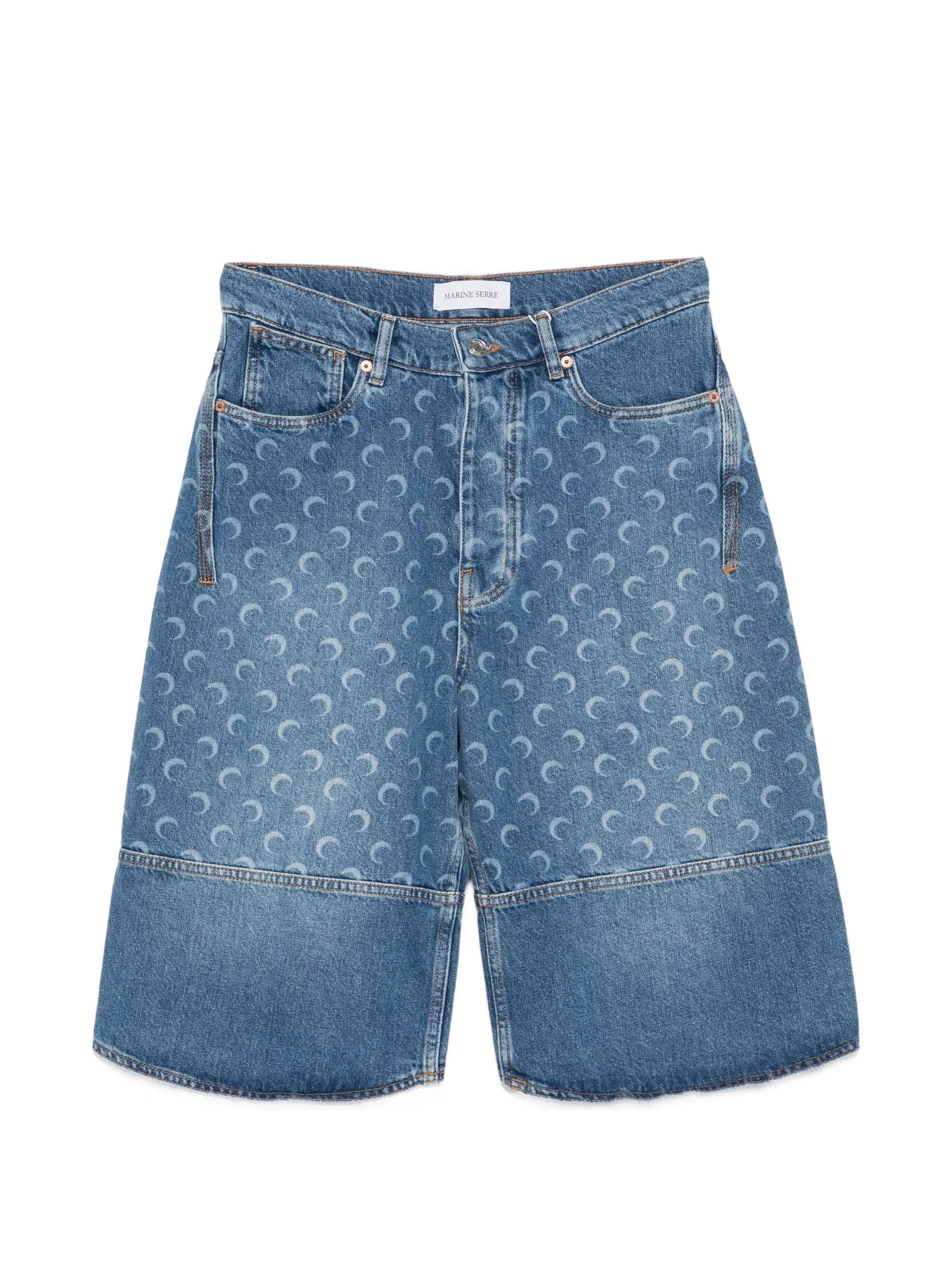 Marine Serre moon - print panelled denim shorts