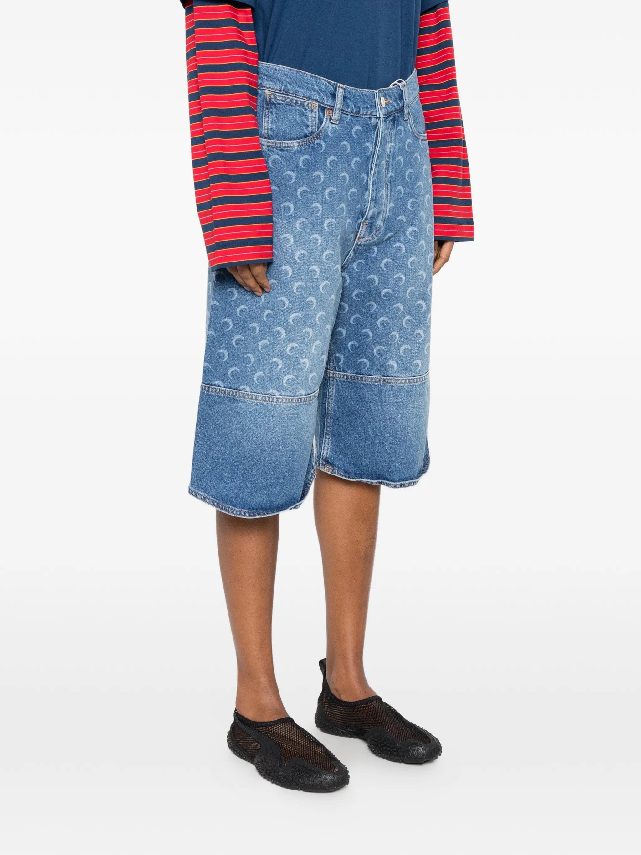Marine Serre moon - print panelled denim shorts