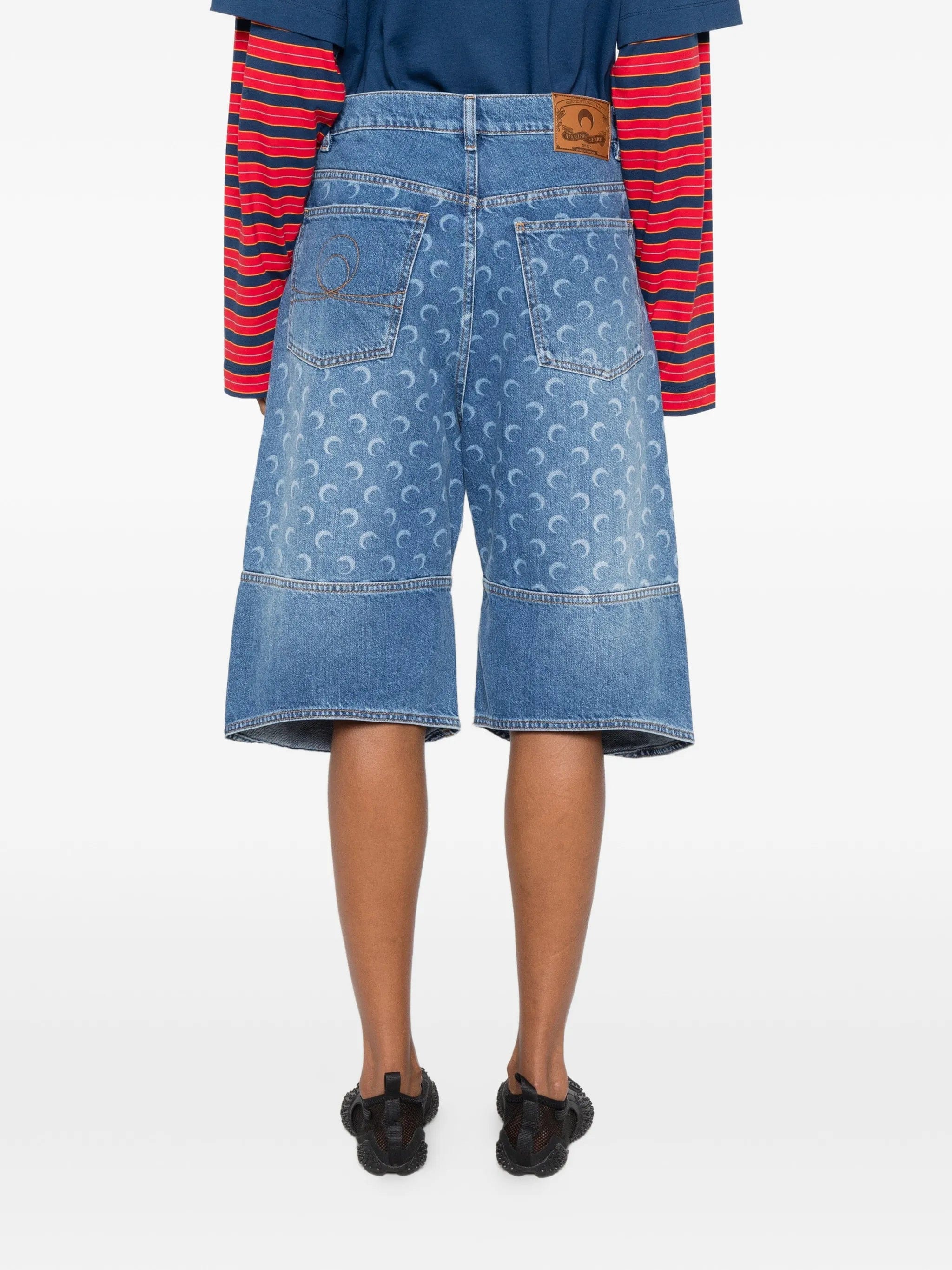 Marine Serre moon - print panelled denim shorts