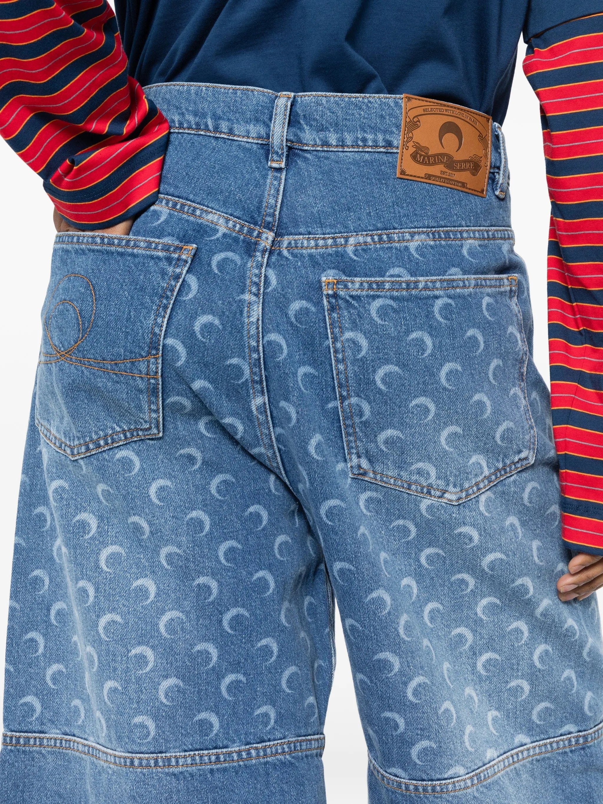 Marine Serre moon - print panelled denim shorts