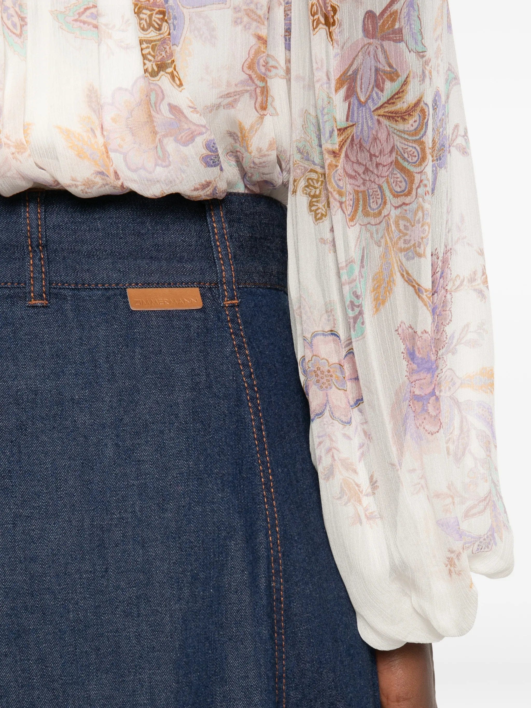 Zimmermann Aster ruffled denim maxi skirt