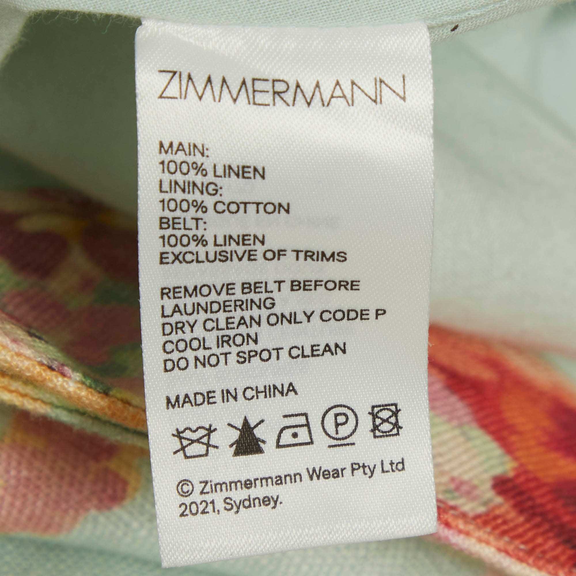 Zimmermann Blue Floral Print Linen Belted Shorts
