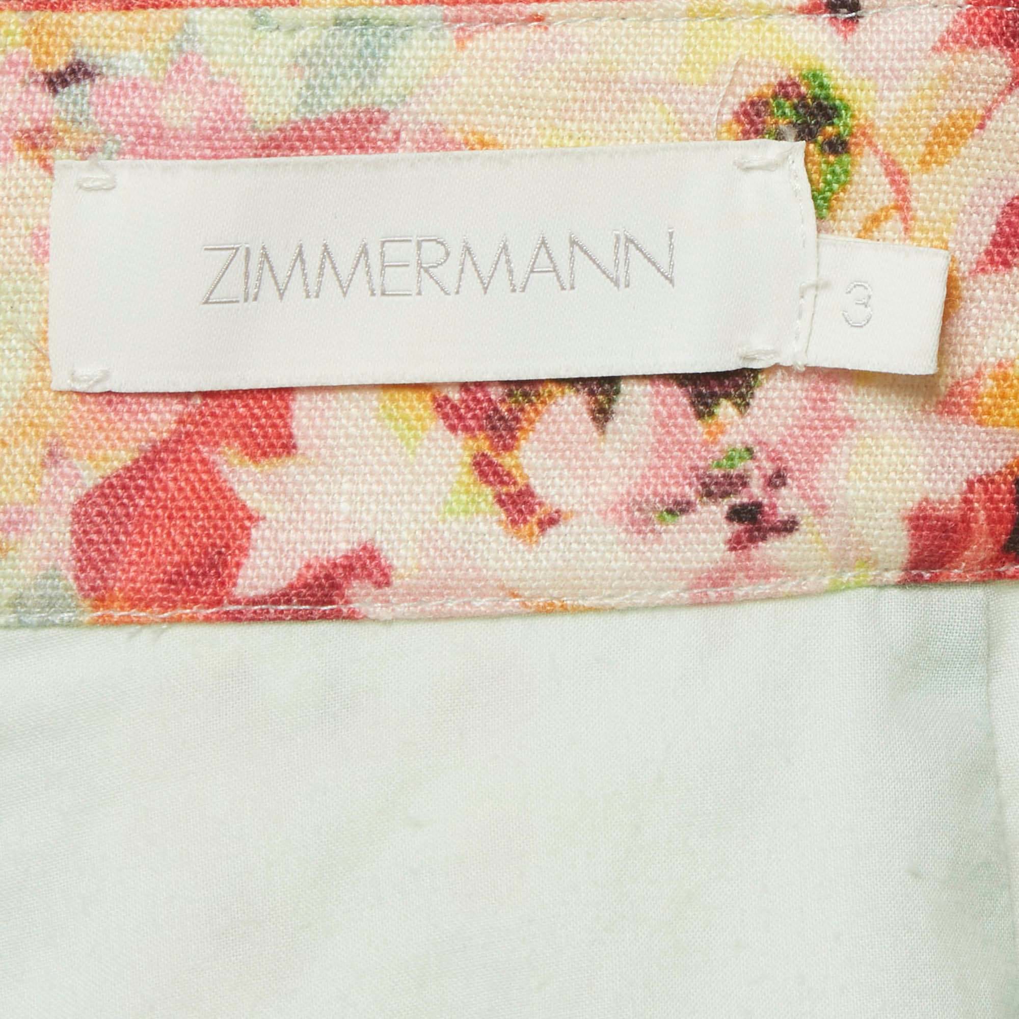 Zimmermann Blue Floral Print Linen Belted Shorts