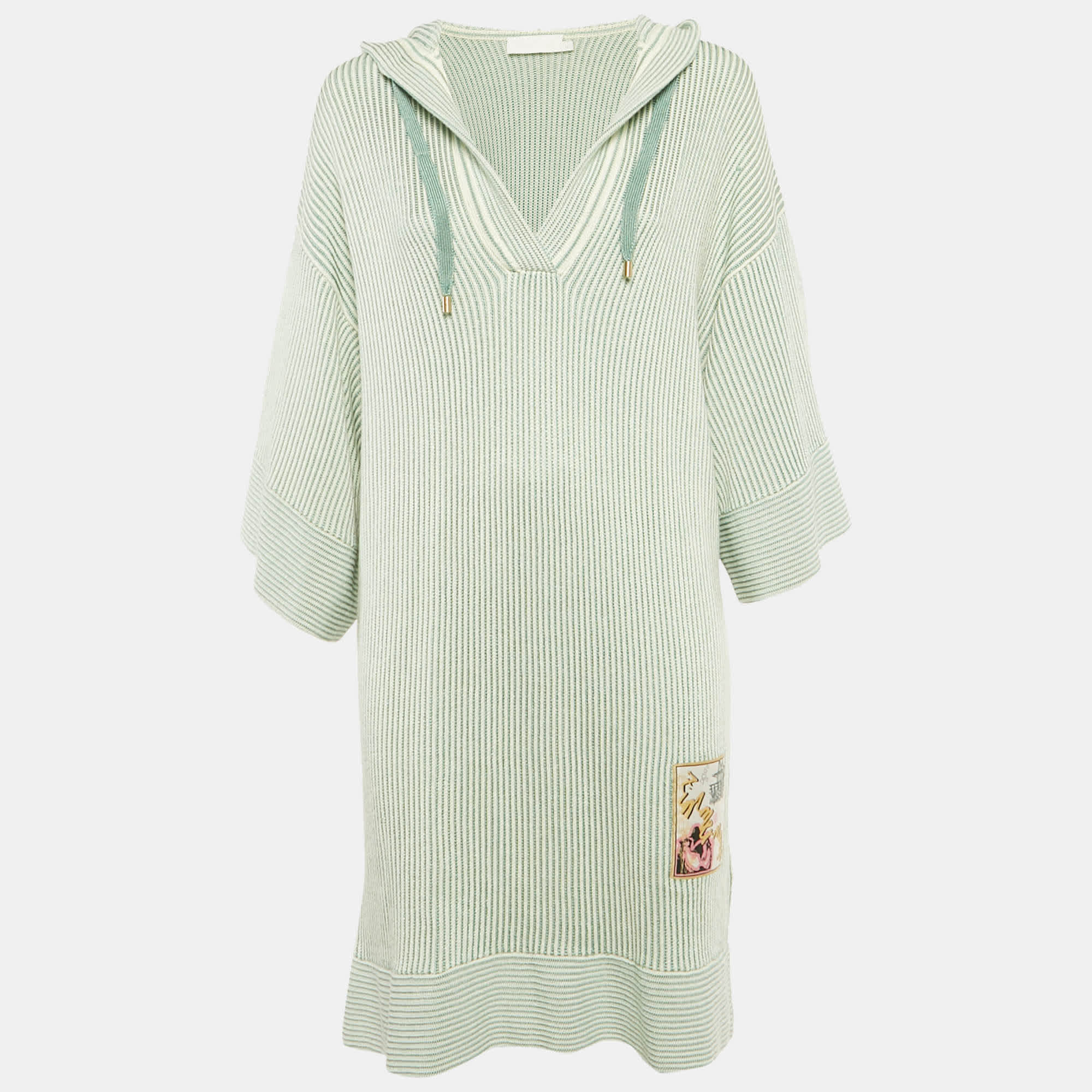 Zimmermann Green/white Acacia Stripe Knit Hooded Mini Dress