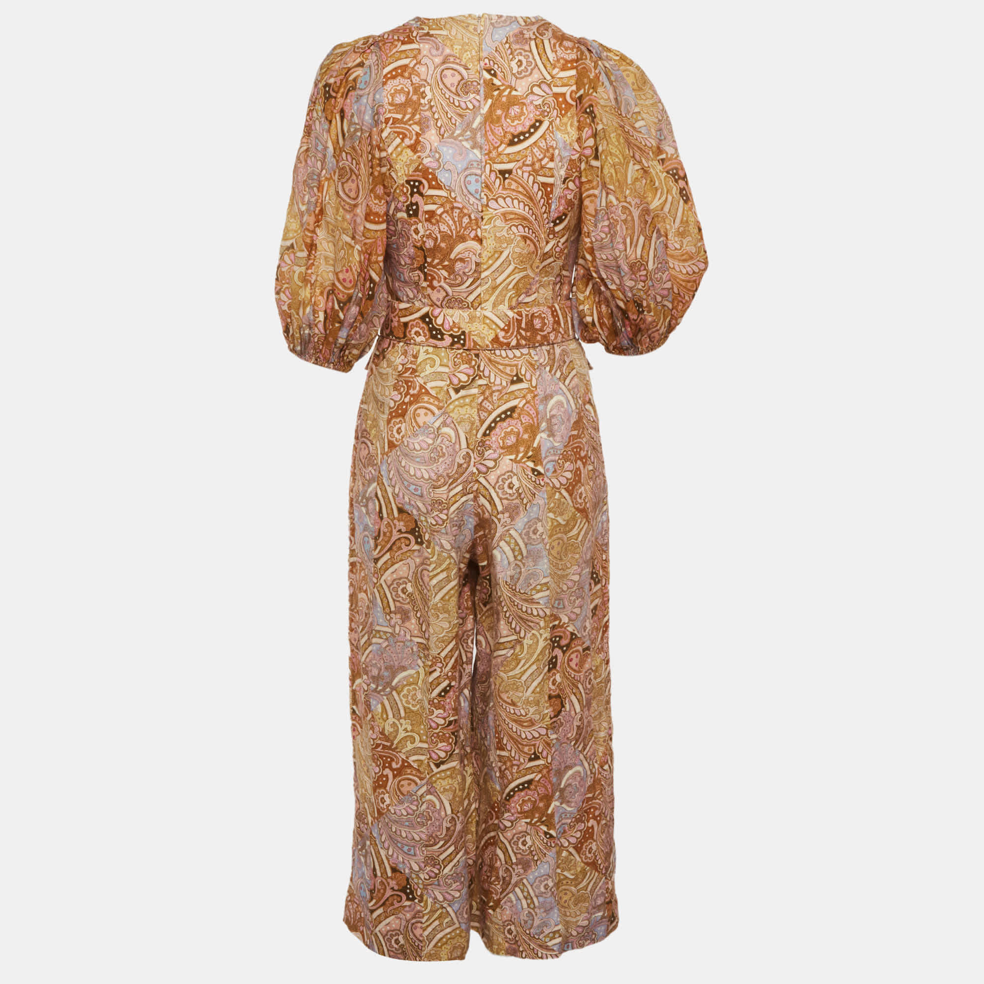 Zimmermann Multicolour Paisley Print Linen Belted Concert Jumpsuit