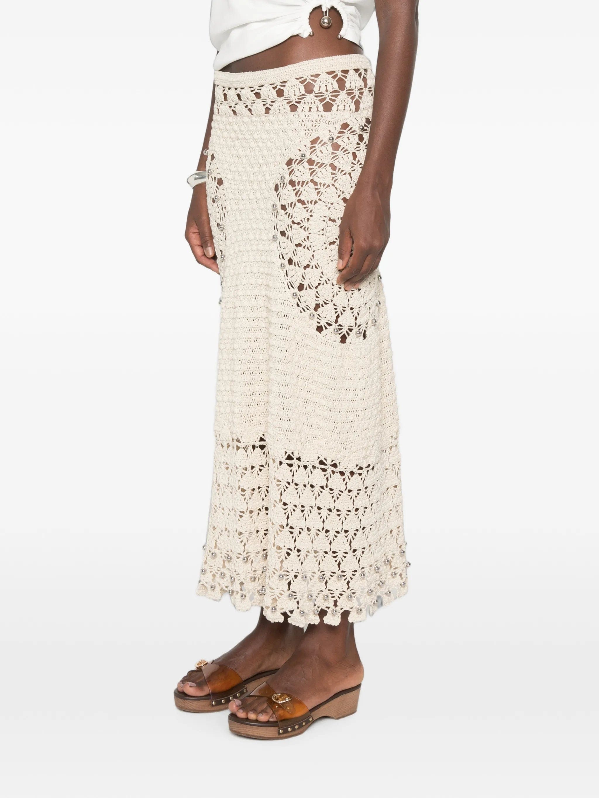 Rabanne crochet - fabric bead - embellished maxi skirt