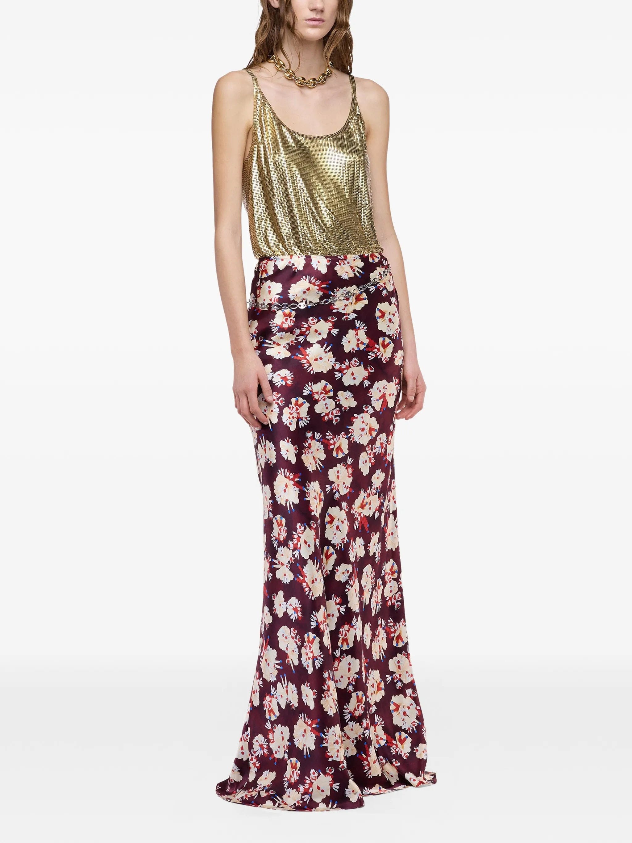 Rabanne floral - pattern silk maxi skirt