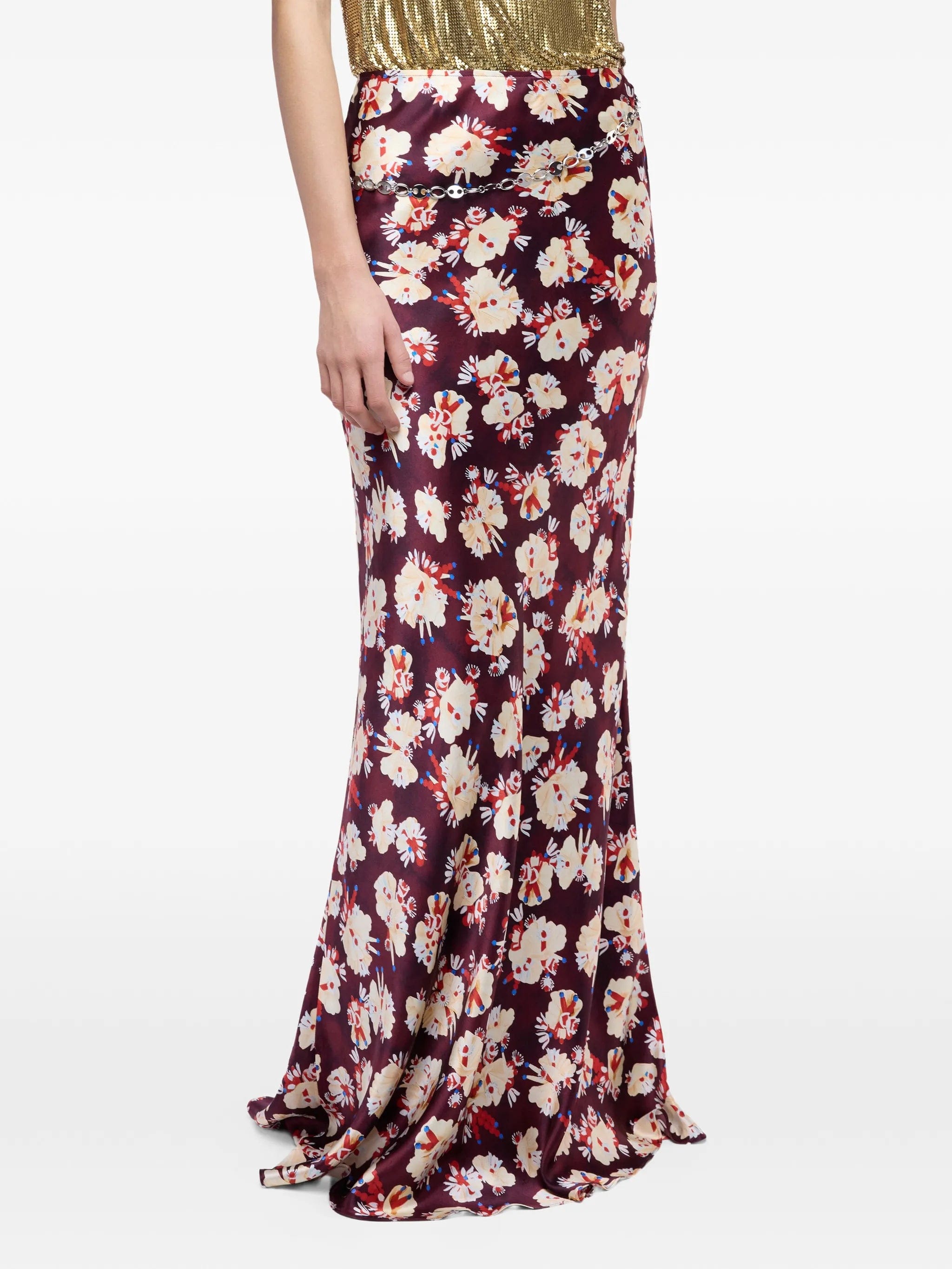 Rabanne floral - pattern silk maxi skirt