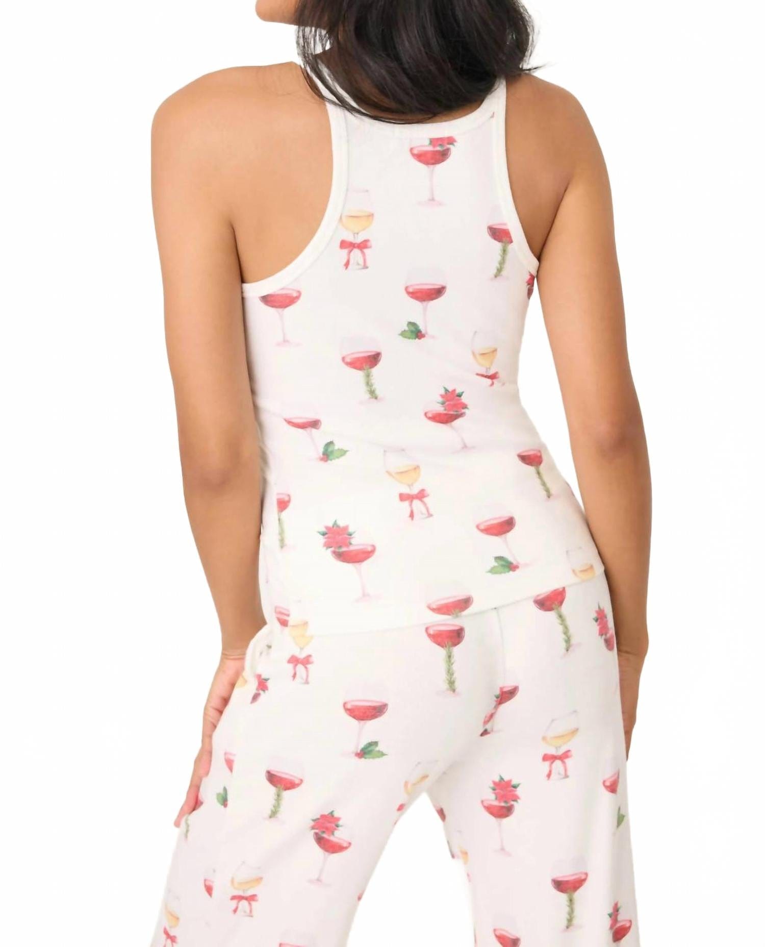 holiday Let's Get Toasty Holiday Wine Print Tank Top In Ivory