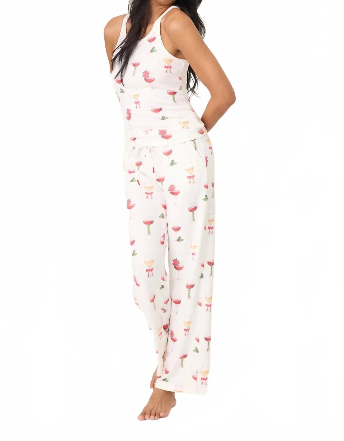 holiday Let's Get Toasty Holiday Wine Print Tank Top In Ivory
