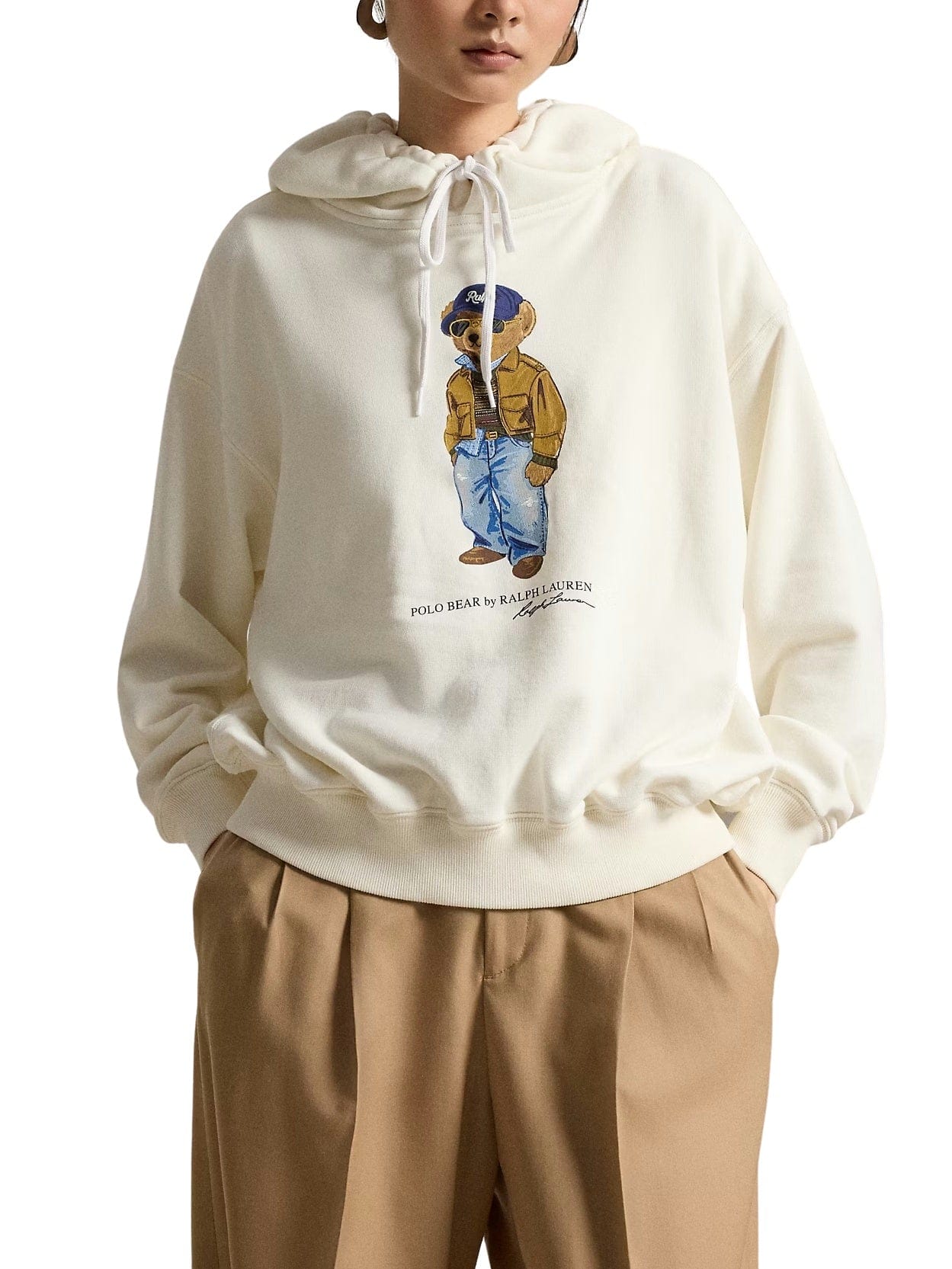 White Bear Graphic Drawstring Hoodie