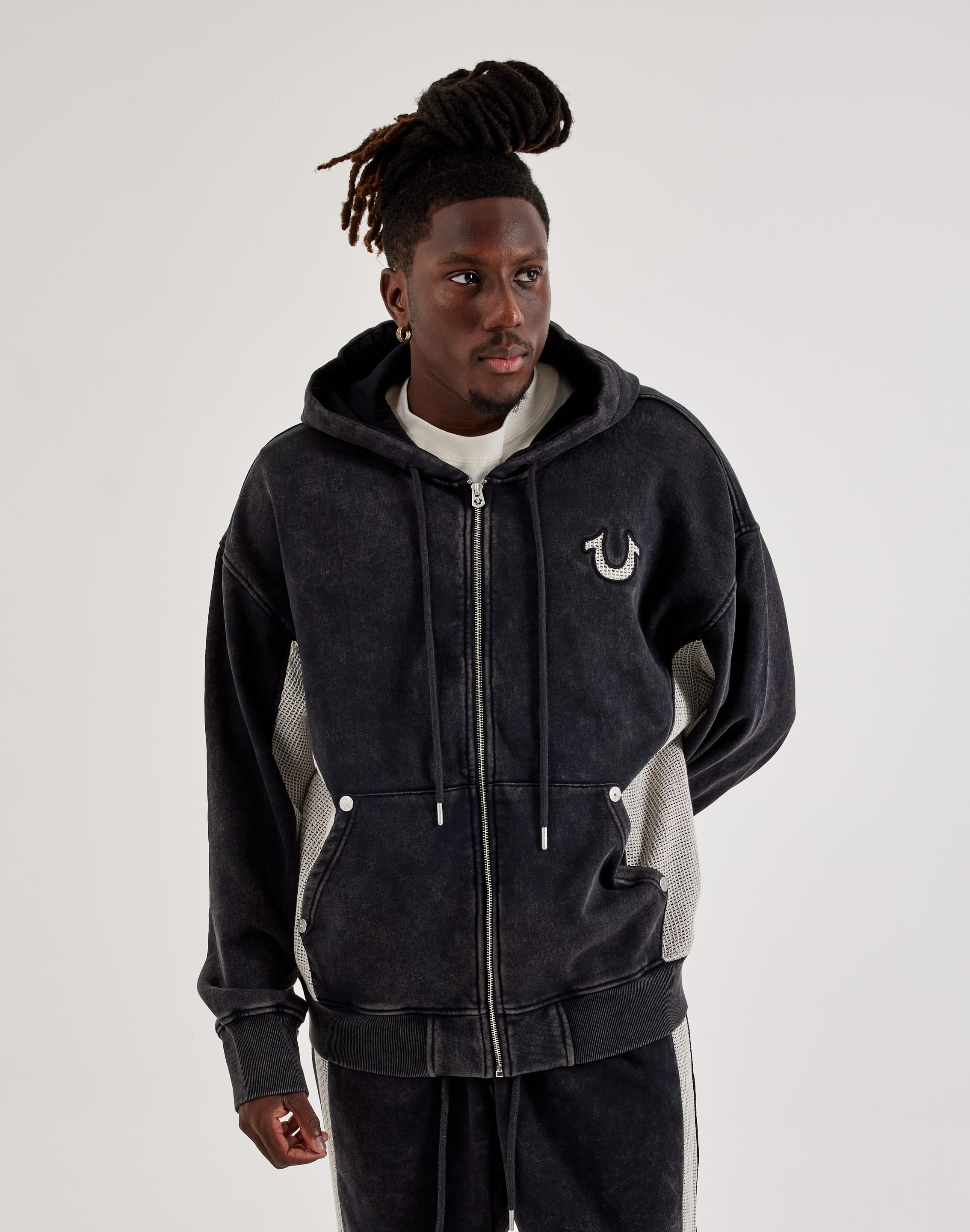 True Religion Mesh Inset Full - Zip Fleece Hoodie