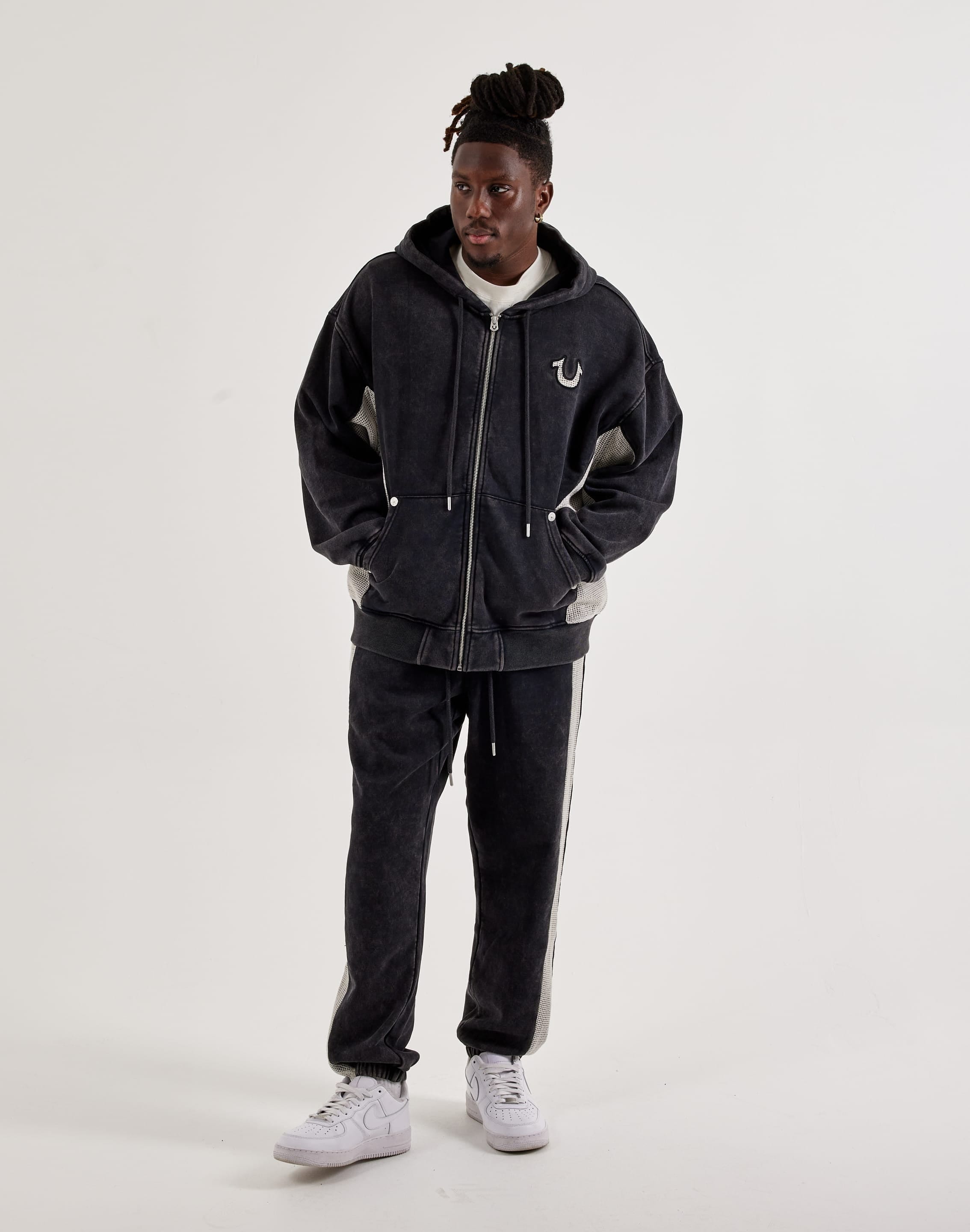 True Religion Mesh Inset Full - Zip Fleece Hoodie