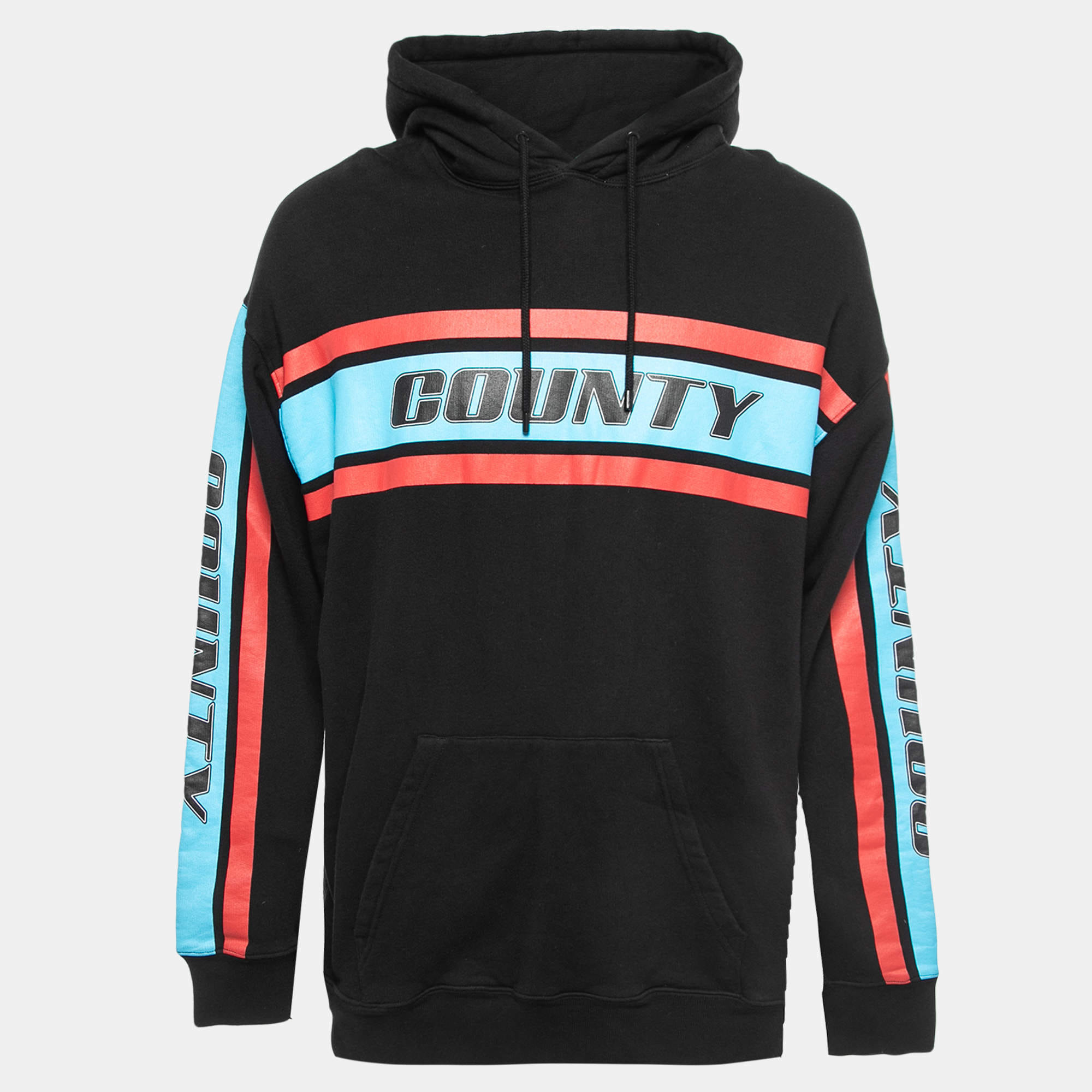 Marcelo Burlon Black County Stripe Print Cotton Hoodie