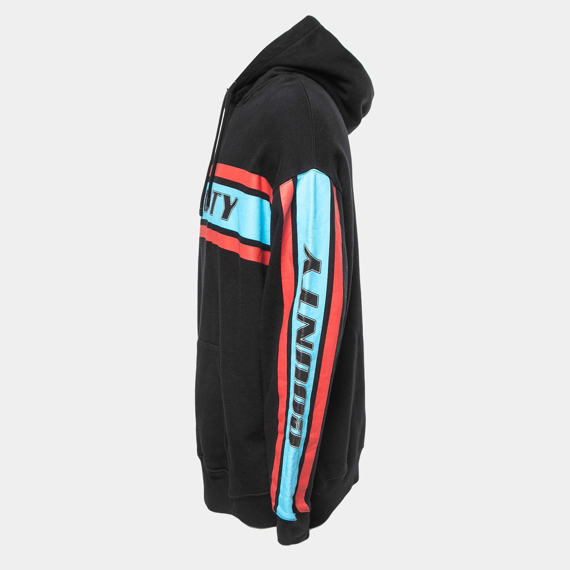 Marcelo Burlon Black County Stripe Print Cotton Hoodie