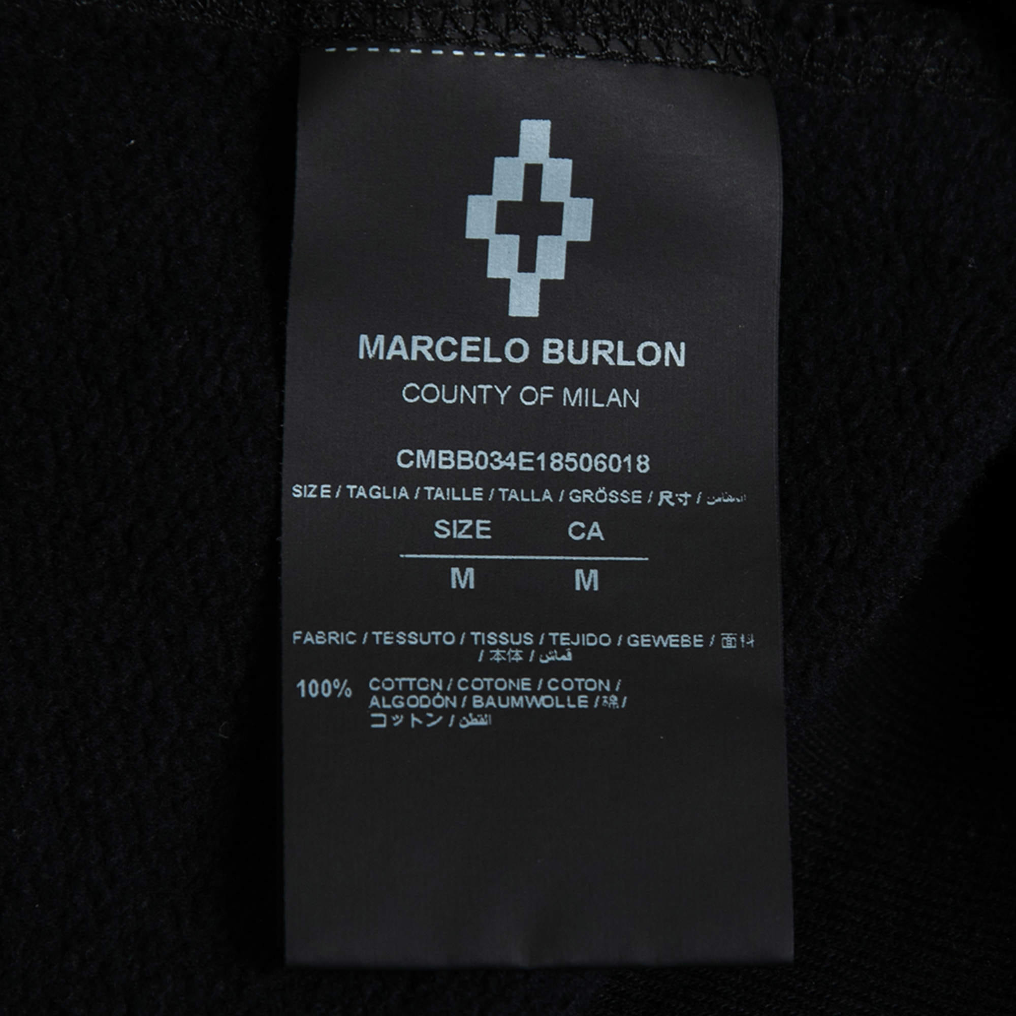 Marcelo Burlon Black County Stripe Print Cotton Hoodie