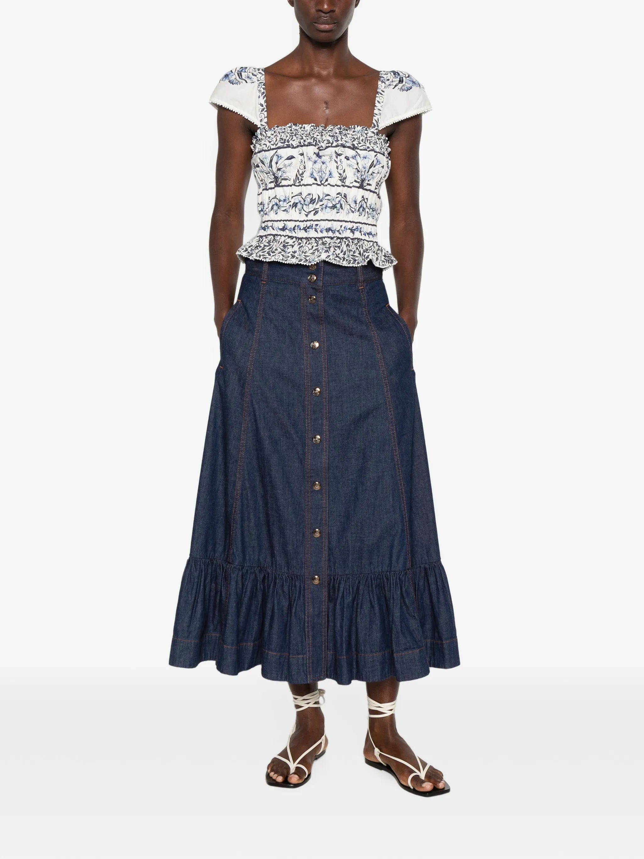 FARM Rio floral - print gathered blouse