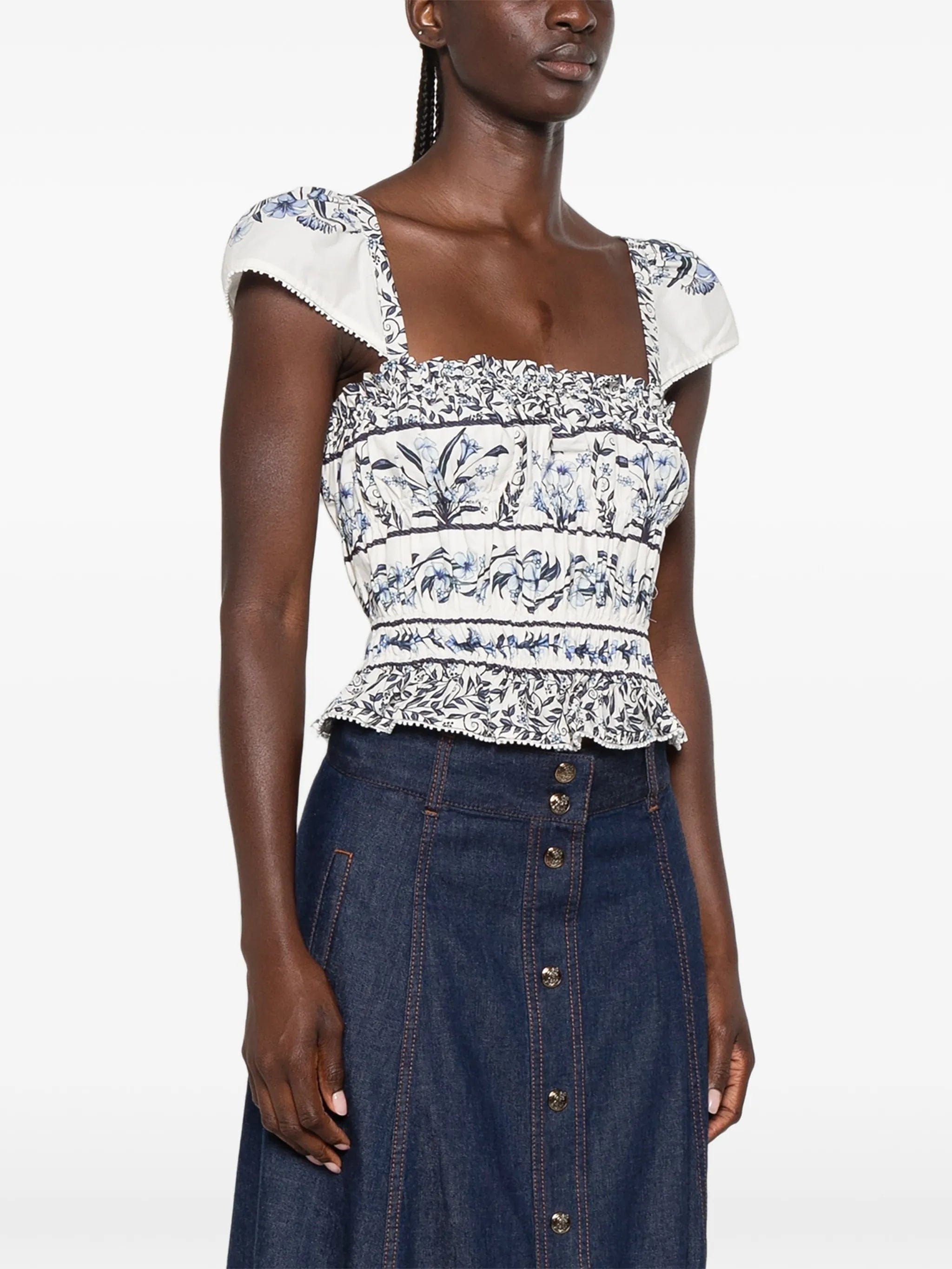 FARM Rio floral - print gathered blouse