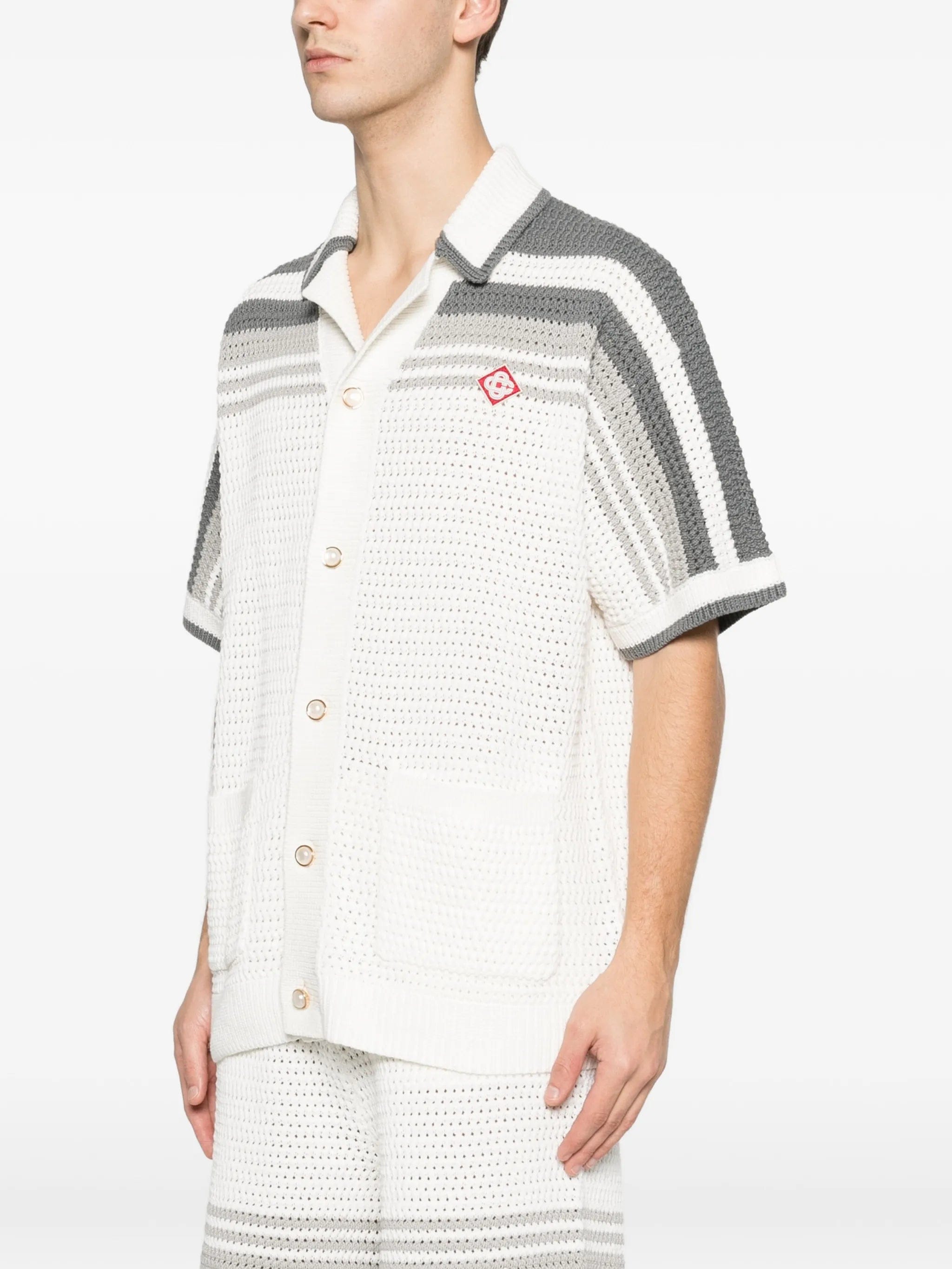 Casablanca Tennis striped button short sleeve shirt