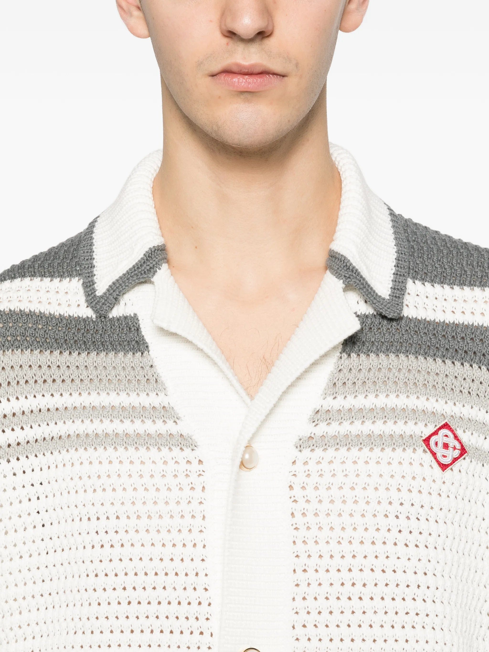 Casablanca Tennis striped button short sleeve shirt
