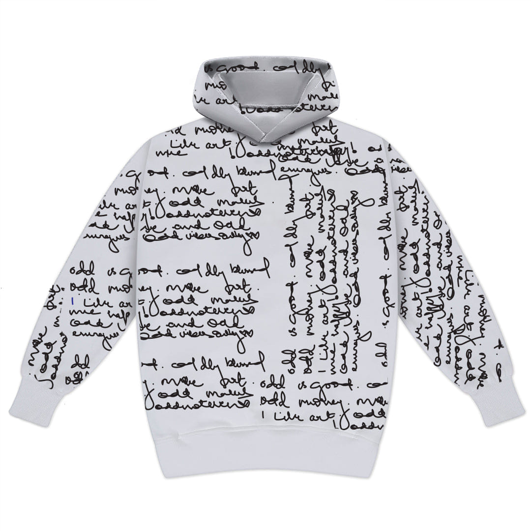 Oddnoteven White Scribble Wave Hoodie
