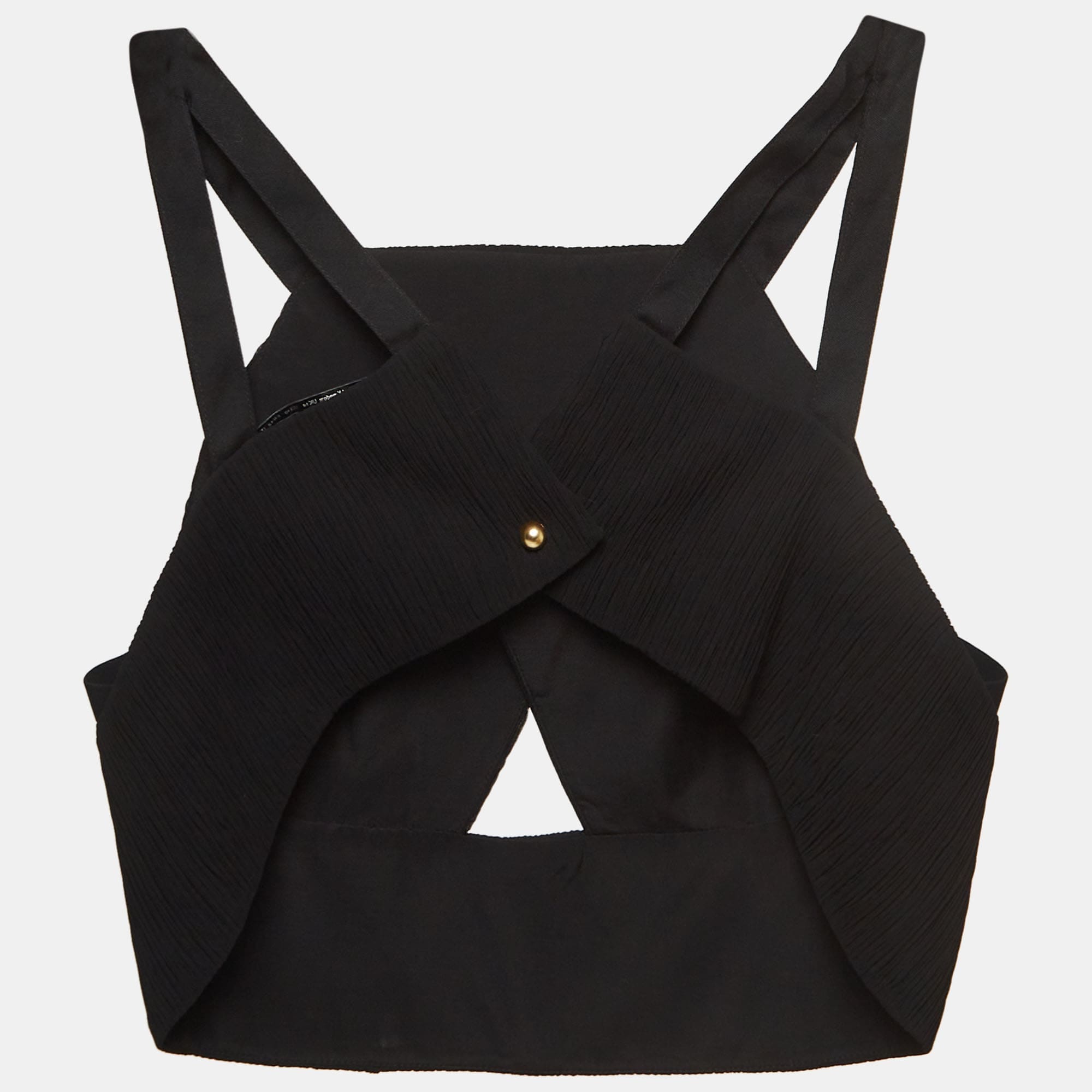 Roland Mouret Black Rippled Chiffon And Stretch Crepe Maida Crop Top