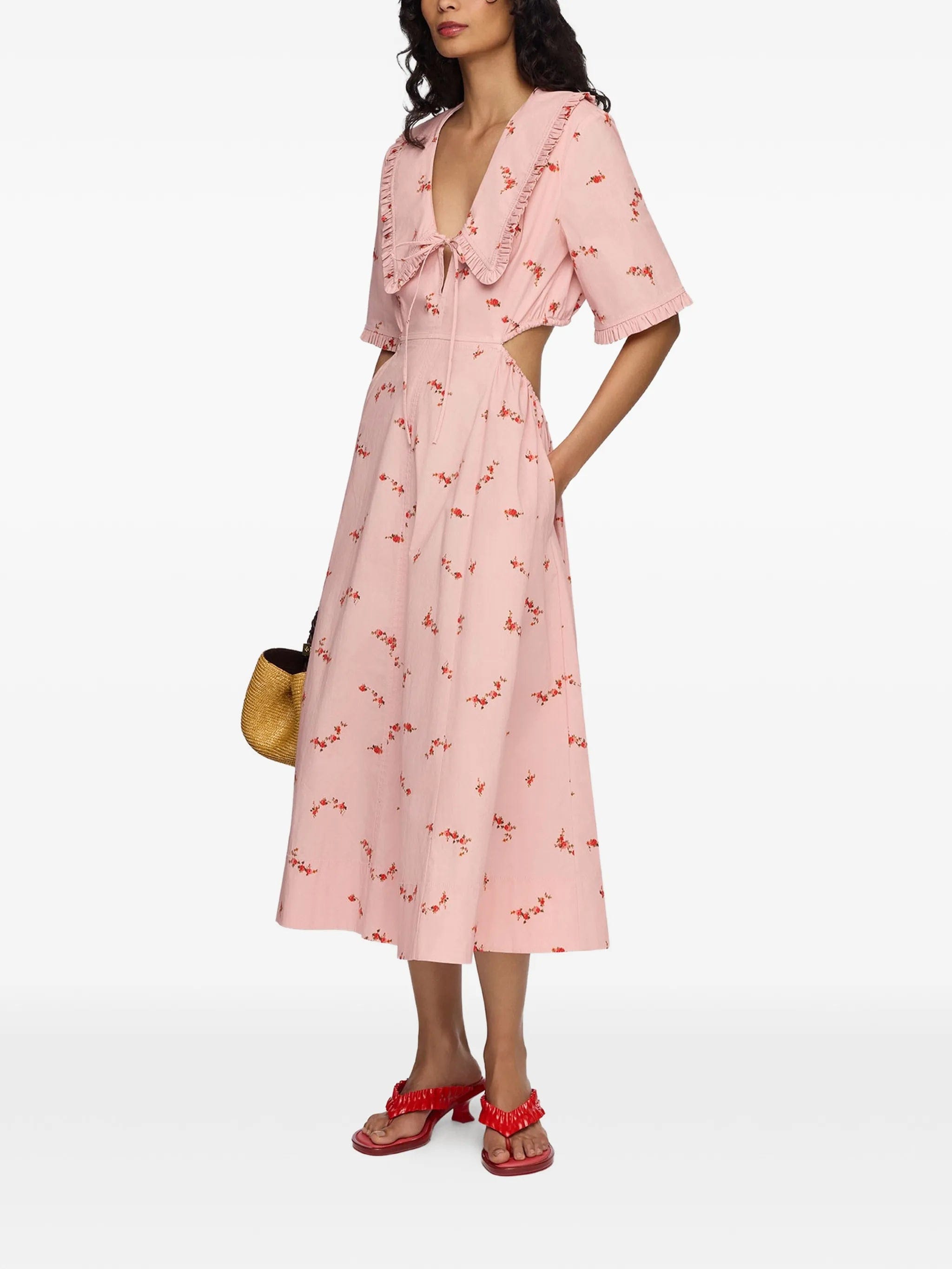 GANNI floral - print cut - out midi dress