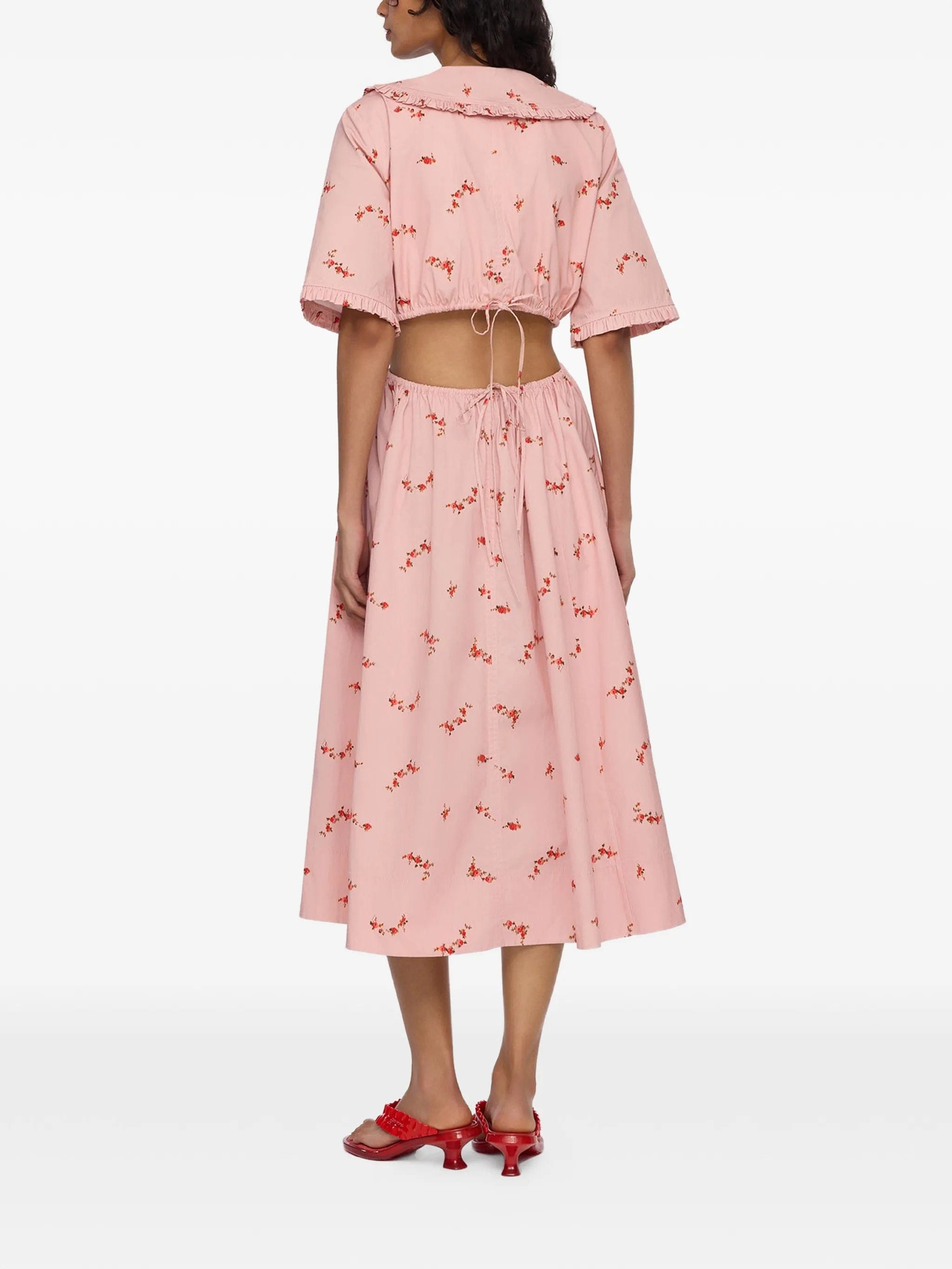 GANNI floral - print cut - out midi dress