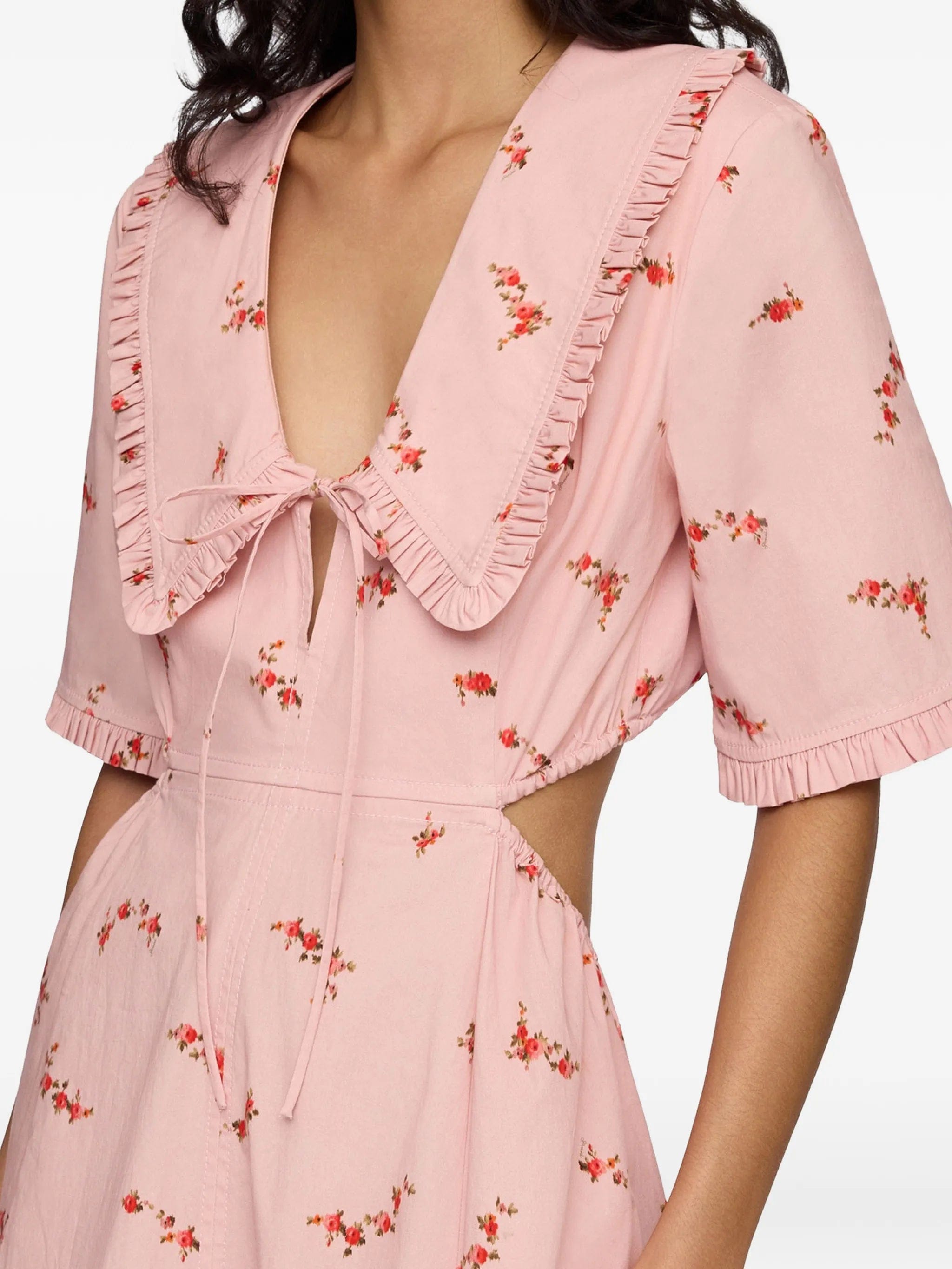 GANNI floral - print cut - out midi dress