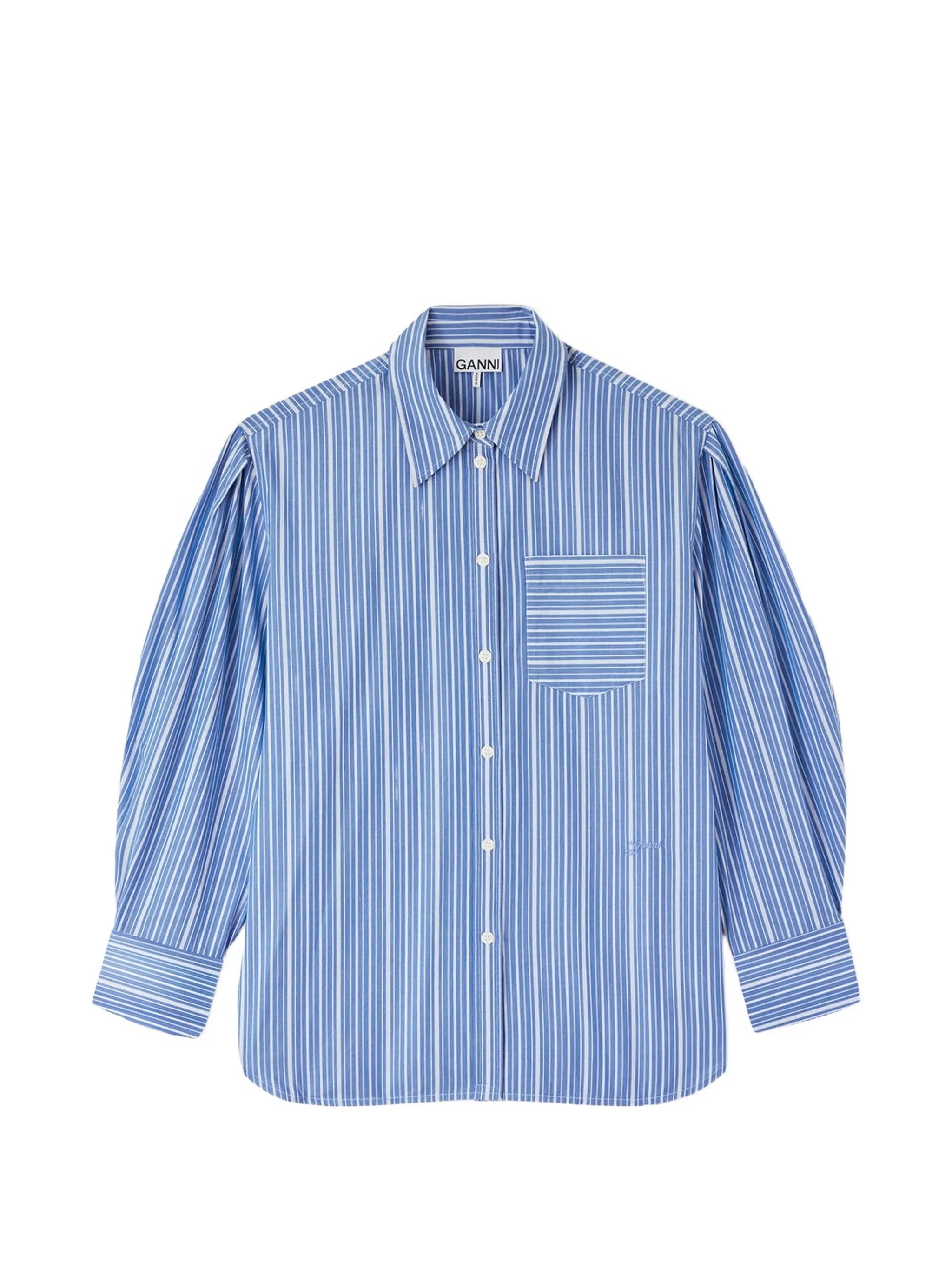 GANNI striped balloon - sleeve shirt