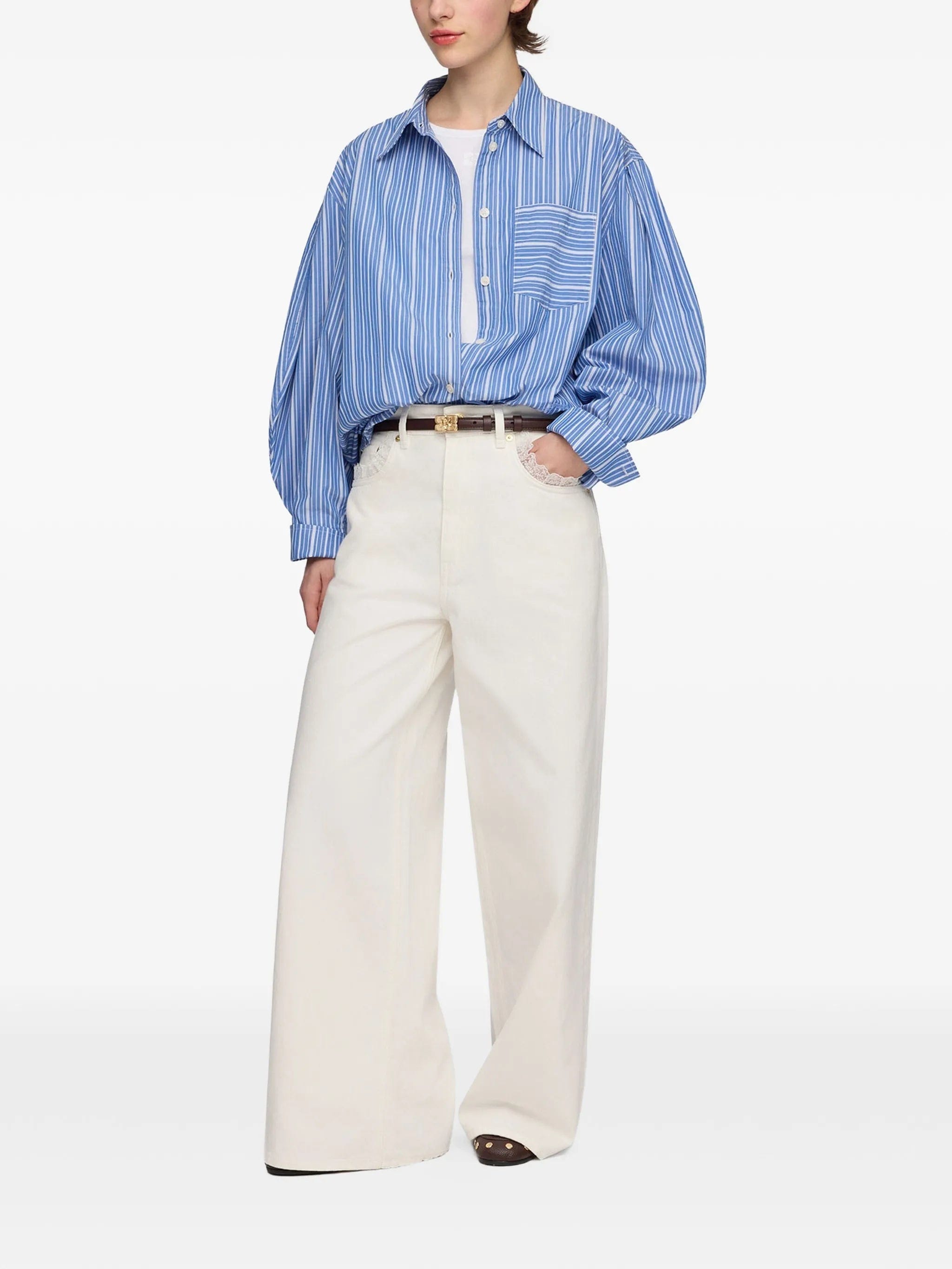 GANNI striped balloon - sleeve shirt
