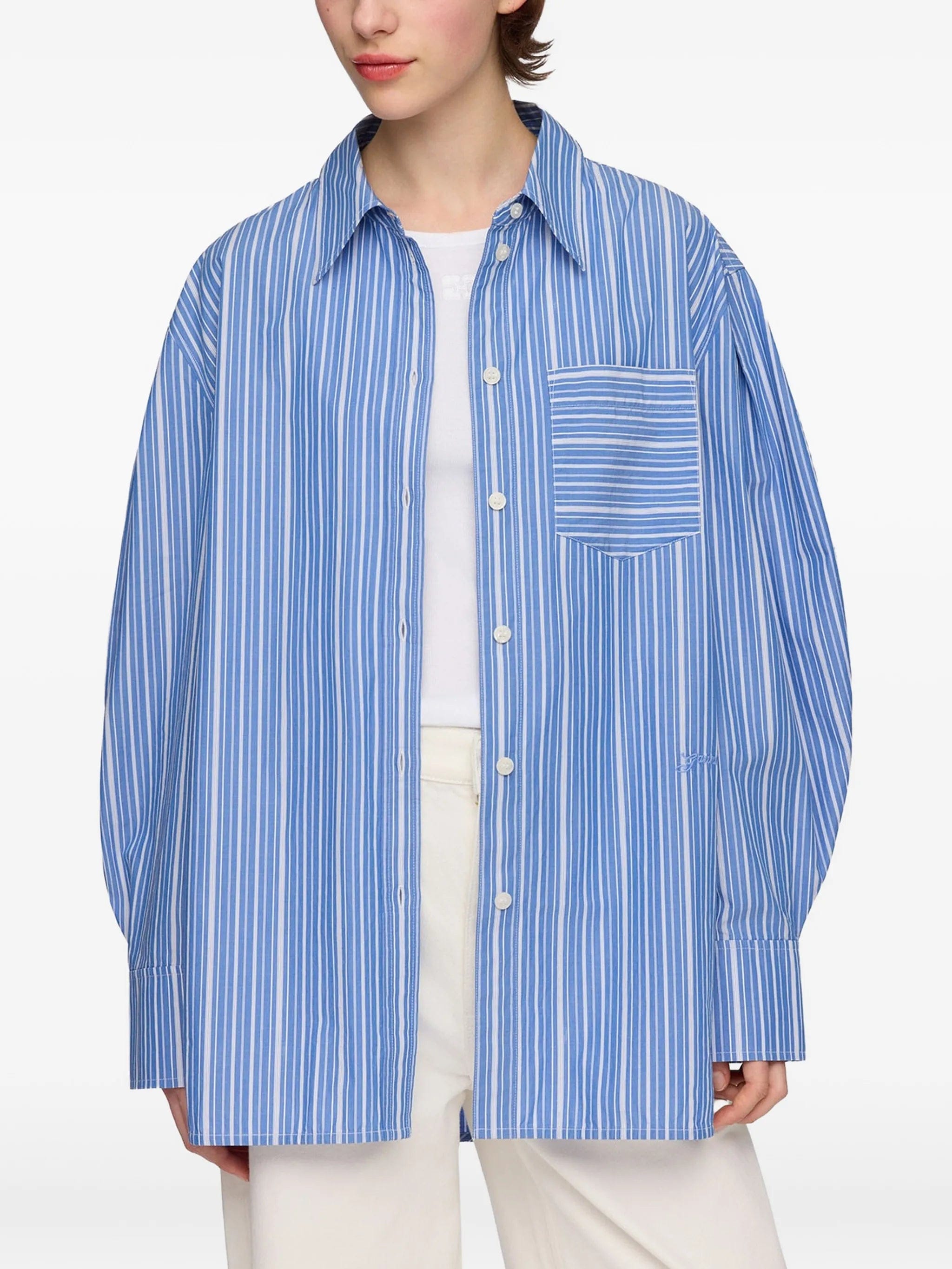 GANNI striped balloon - sleeve shirt
