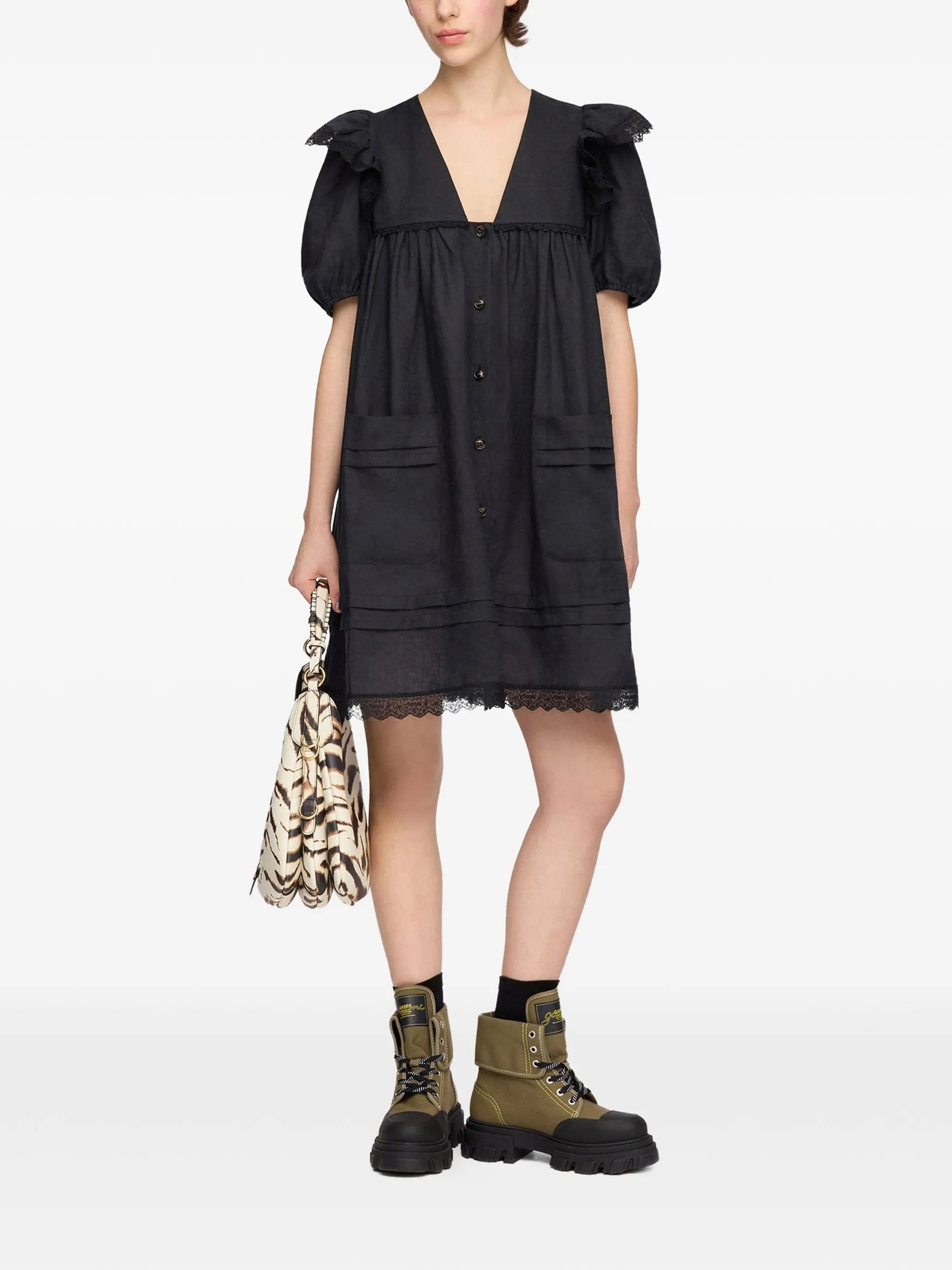 GANNI ruffled lace - trim dress