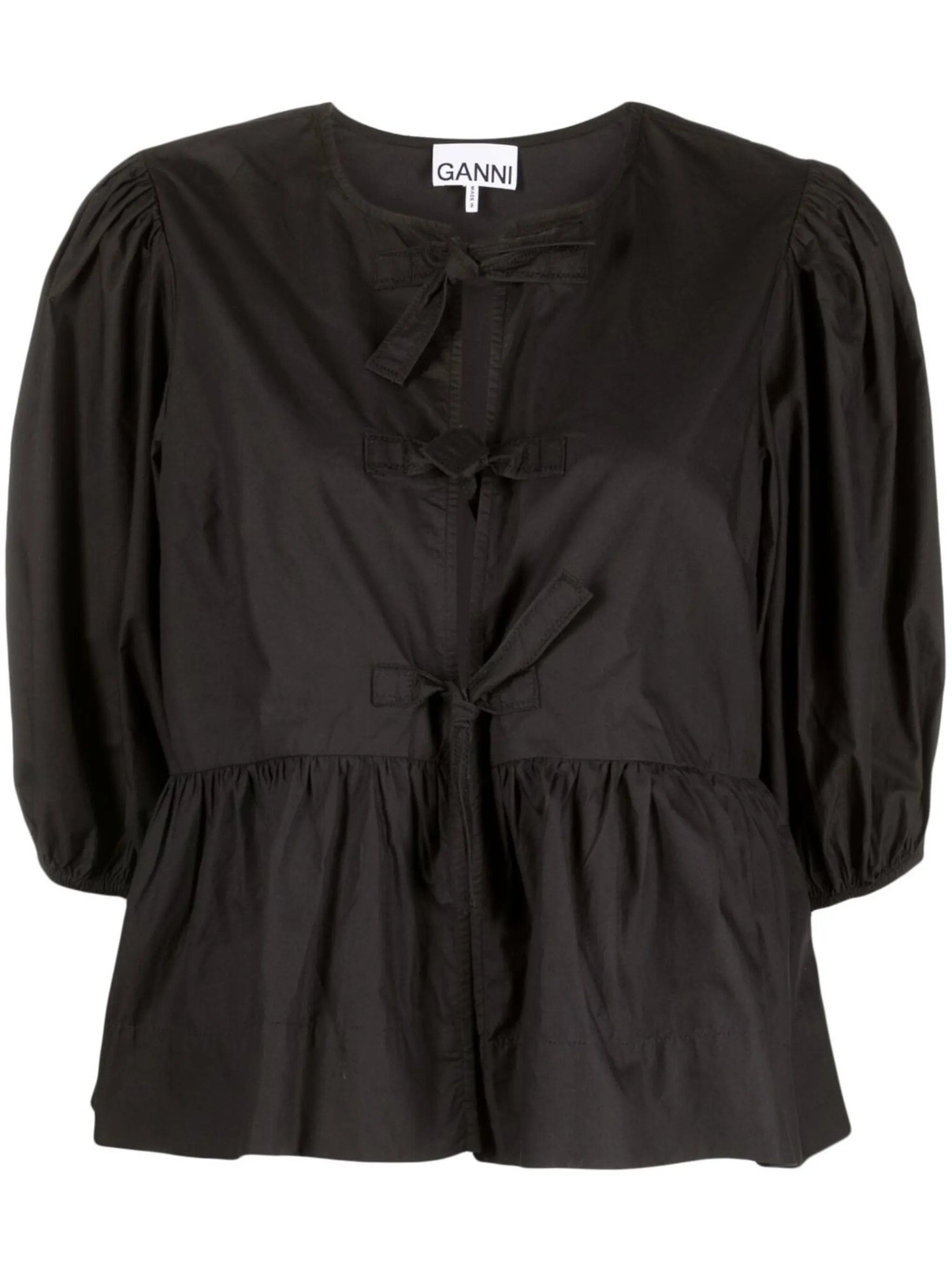 GANNI puff - sleeved peplum blouse