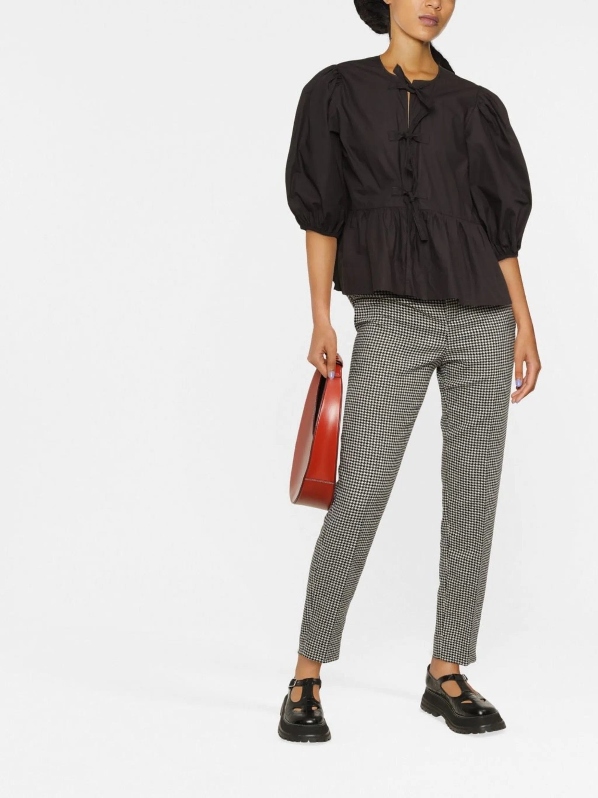 GANNI puff - sleeved peplum blouse
