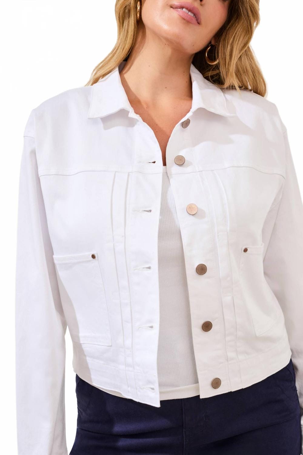 WHITE* Long Sleeve Button Front Jacket With Back Pleats In White - 0001