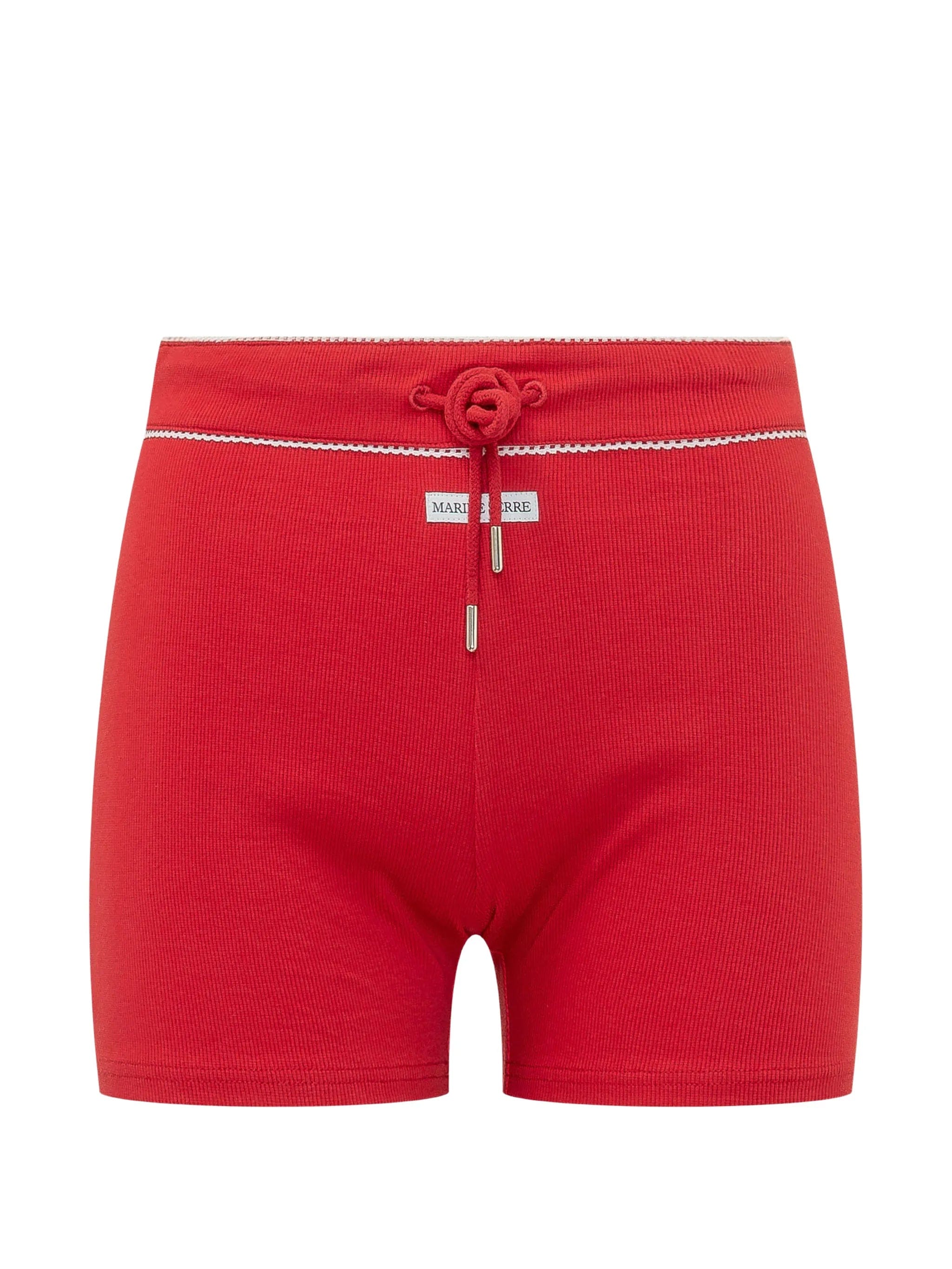 Marine Serre ribbed - knit drawstring mini shorts