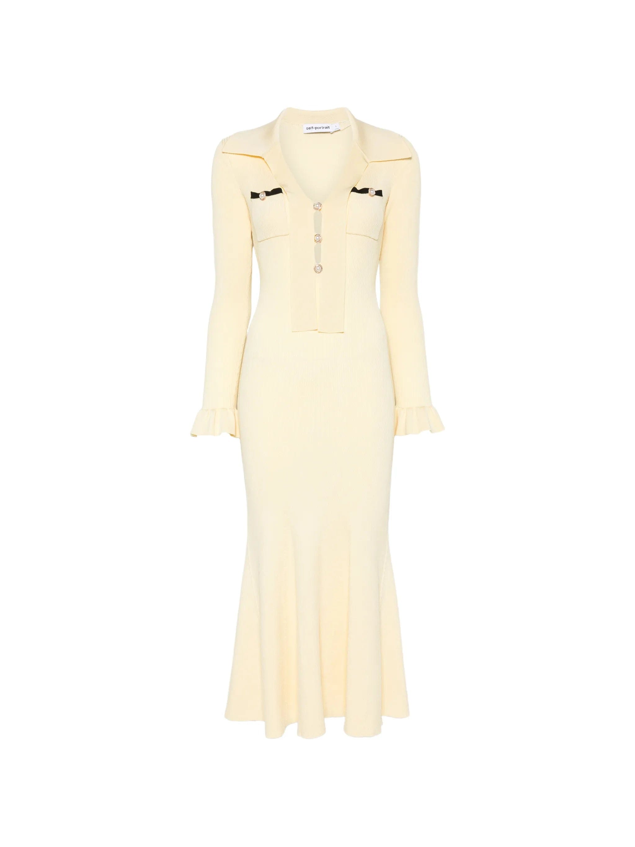 Self-Portrait ruffled ribbed - knit midi dress