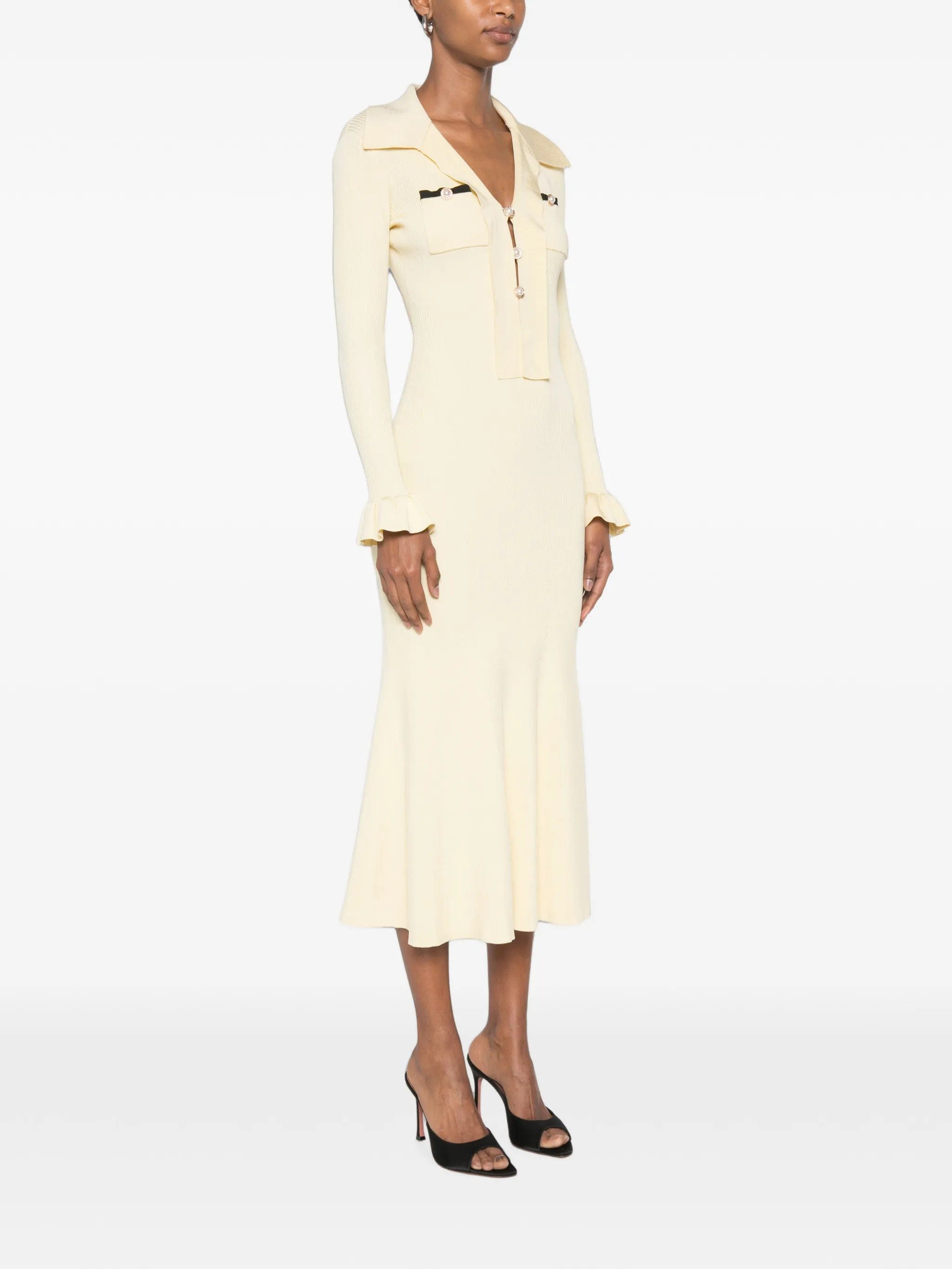 Self-Portrait ruffled ribbed - knit midi dress