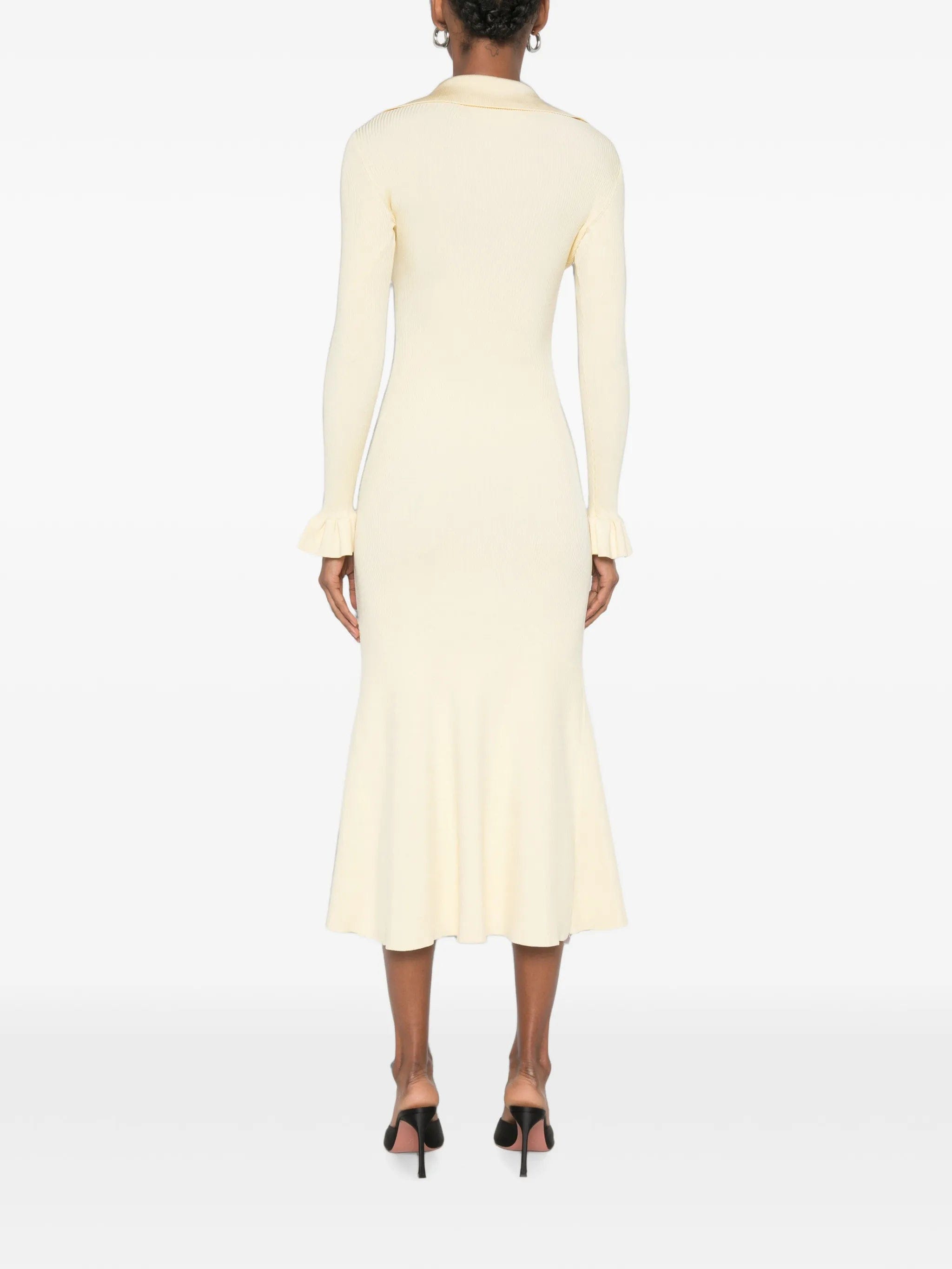 Self-Portrait ruffled ribbed - knit midi dress
