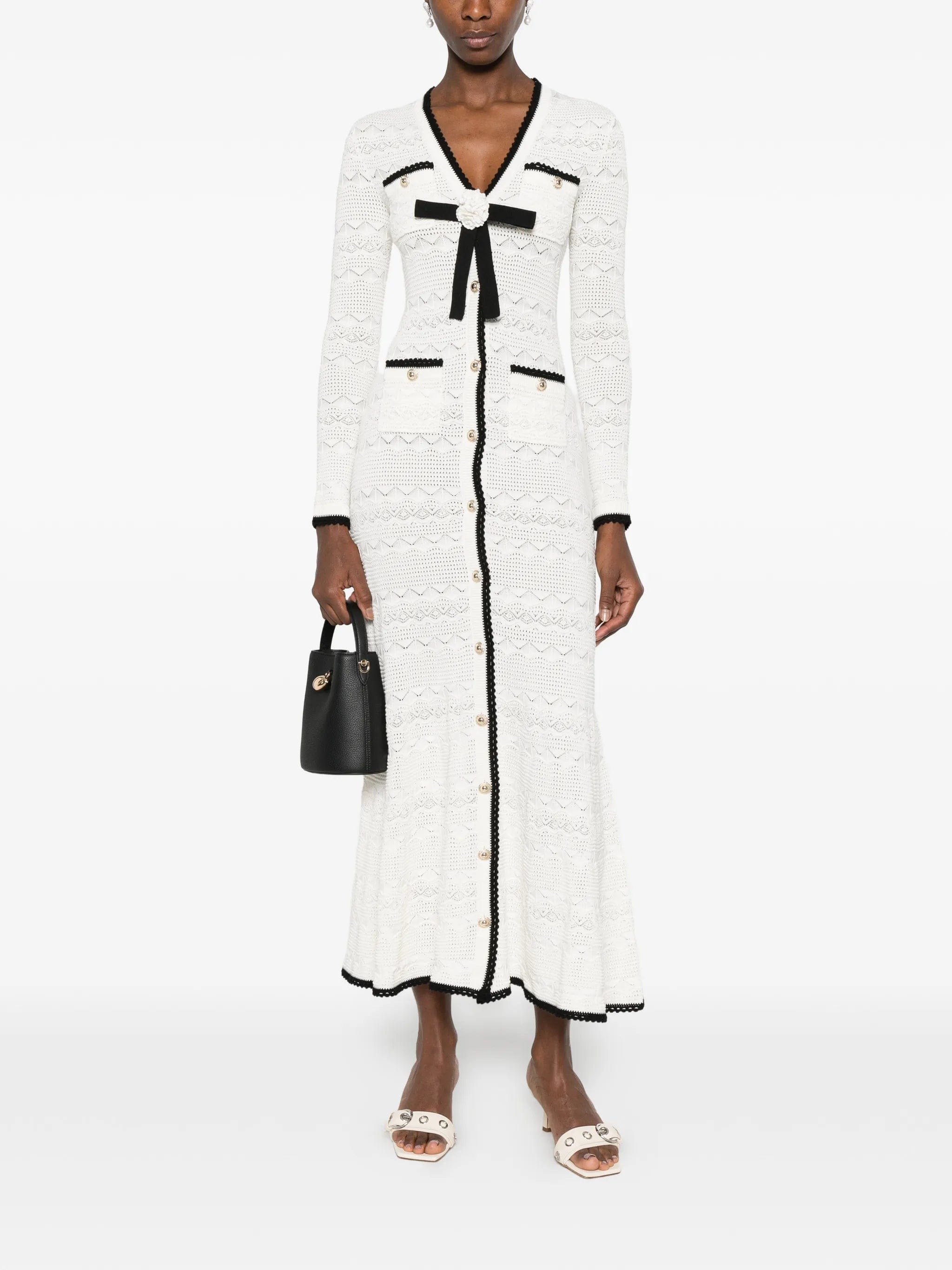 Self-Portrait bow - detail pointelle - knit midi dress