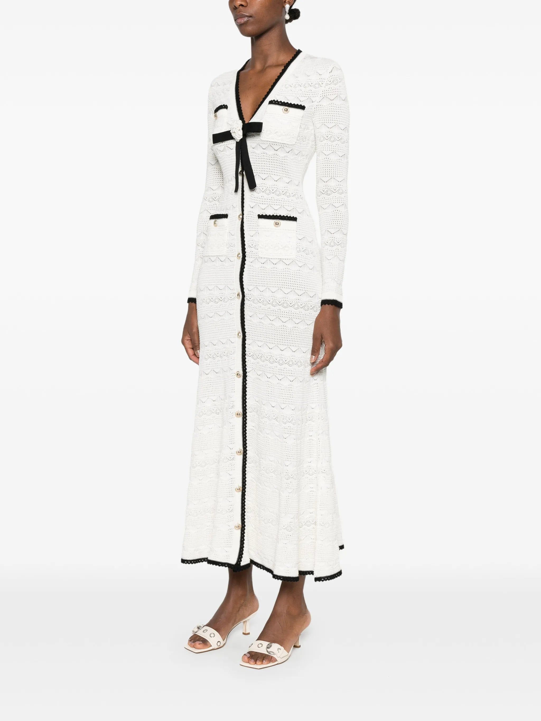 Self-Portrait bow - detail pointelle - knit midi dress