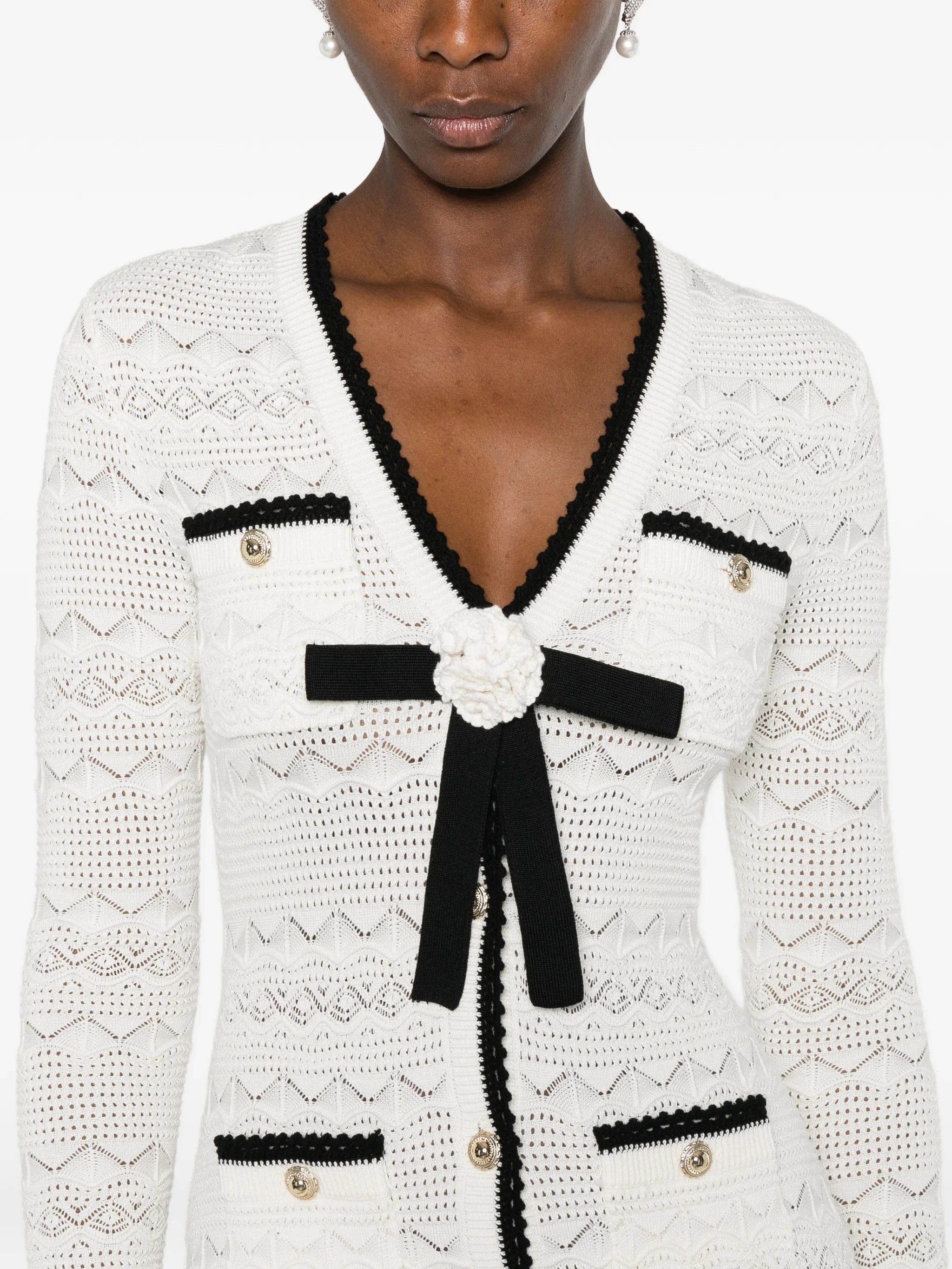 Self-Portrait bow - detail pointelle - knit midi dress
