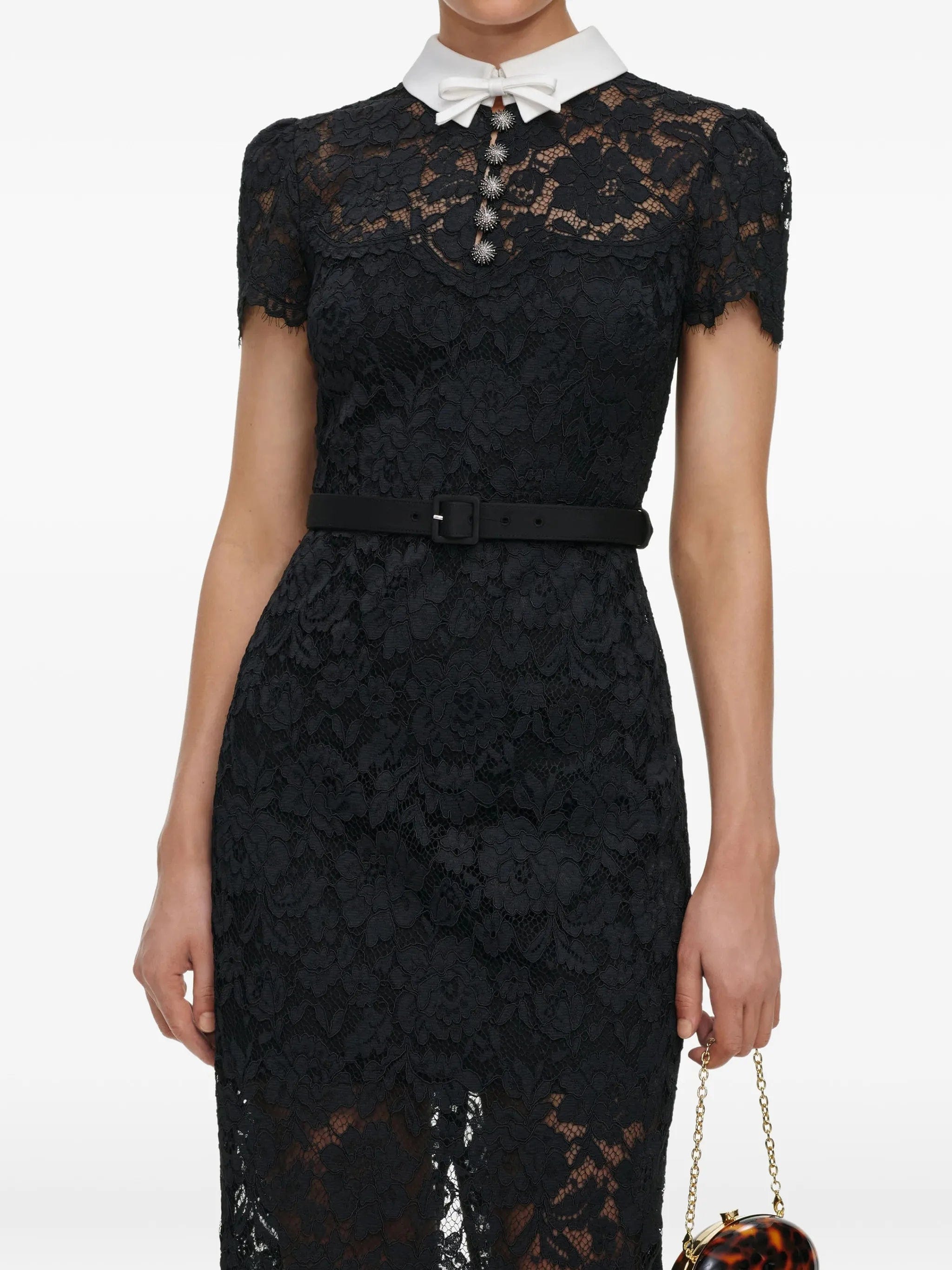 Self-Portrait black lace contrast collar midi dress