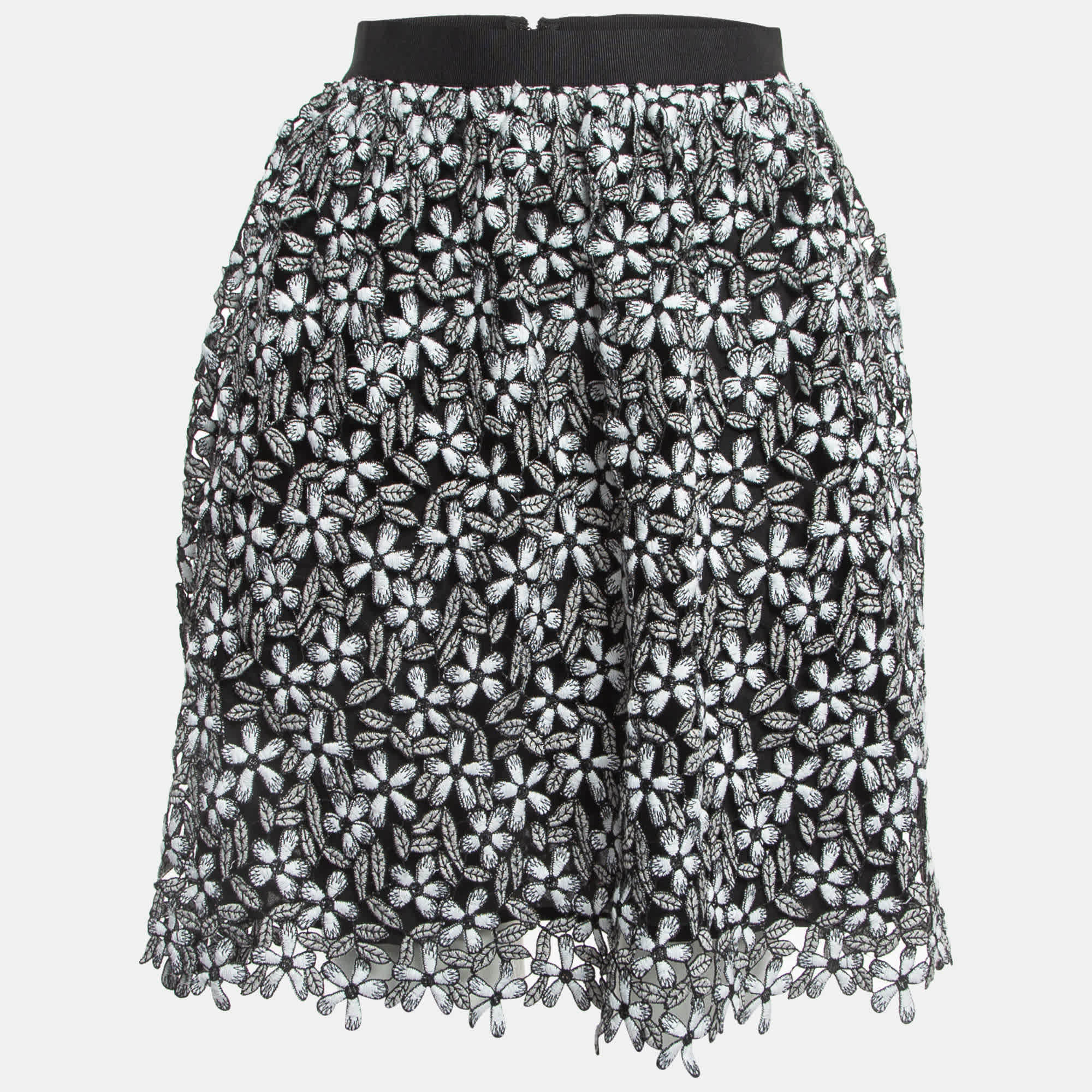 Self - Portrait Black/white Floral Cut - Out Lace Short Skirt