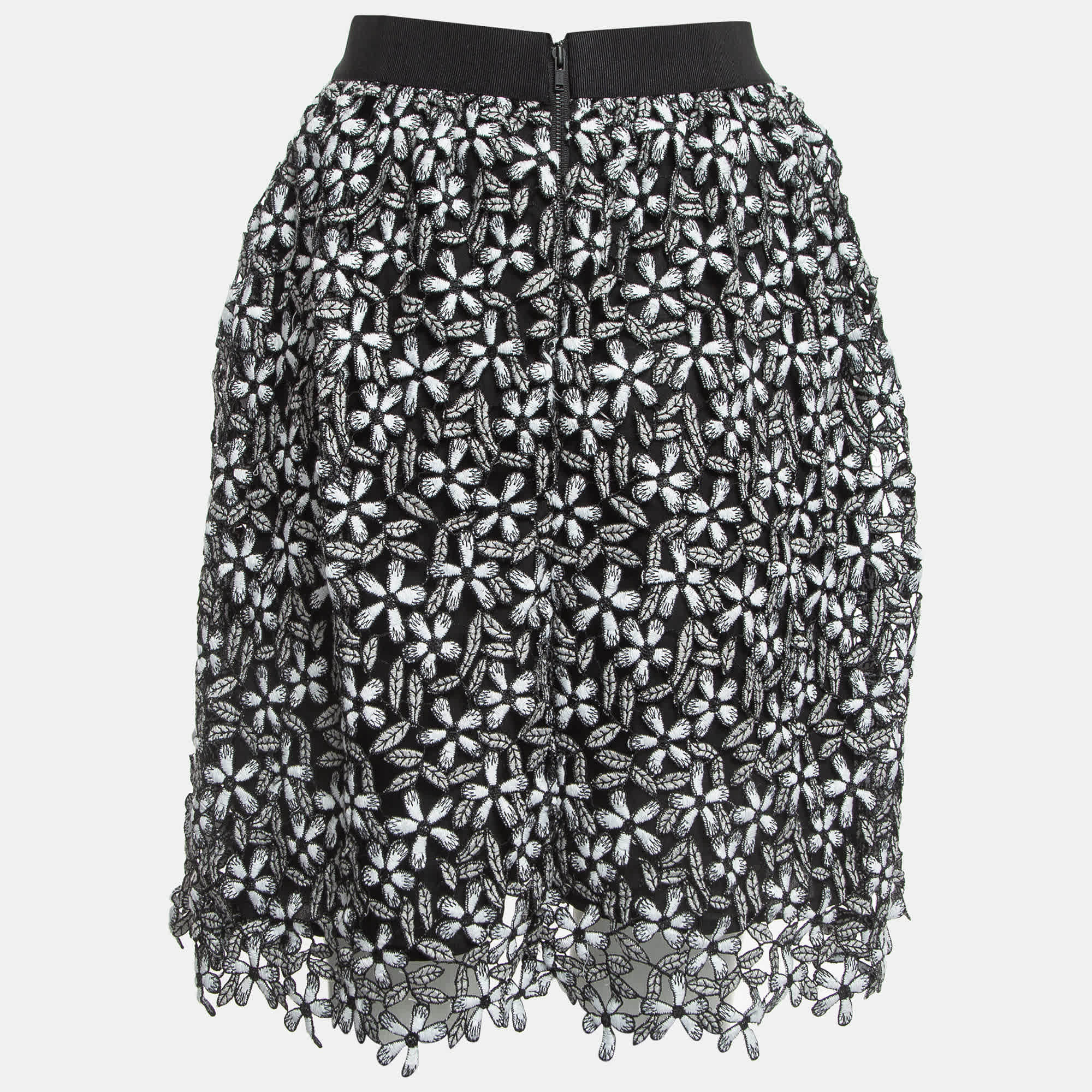 Self - Portrait Black/white Floral Cut - Out Lace Short Skirt