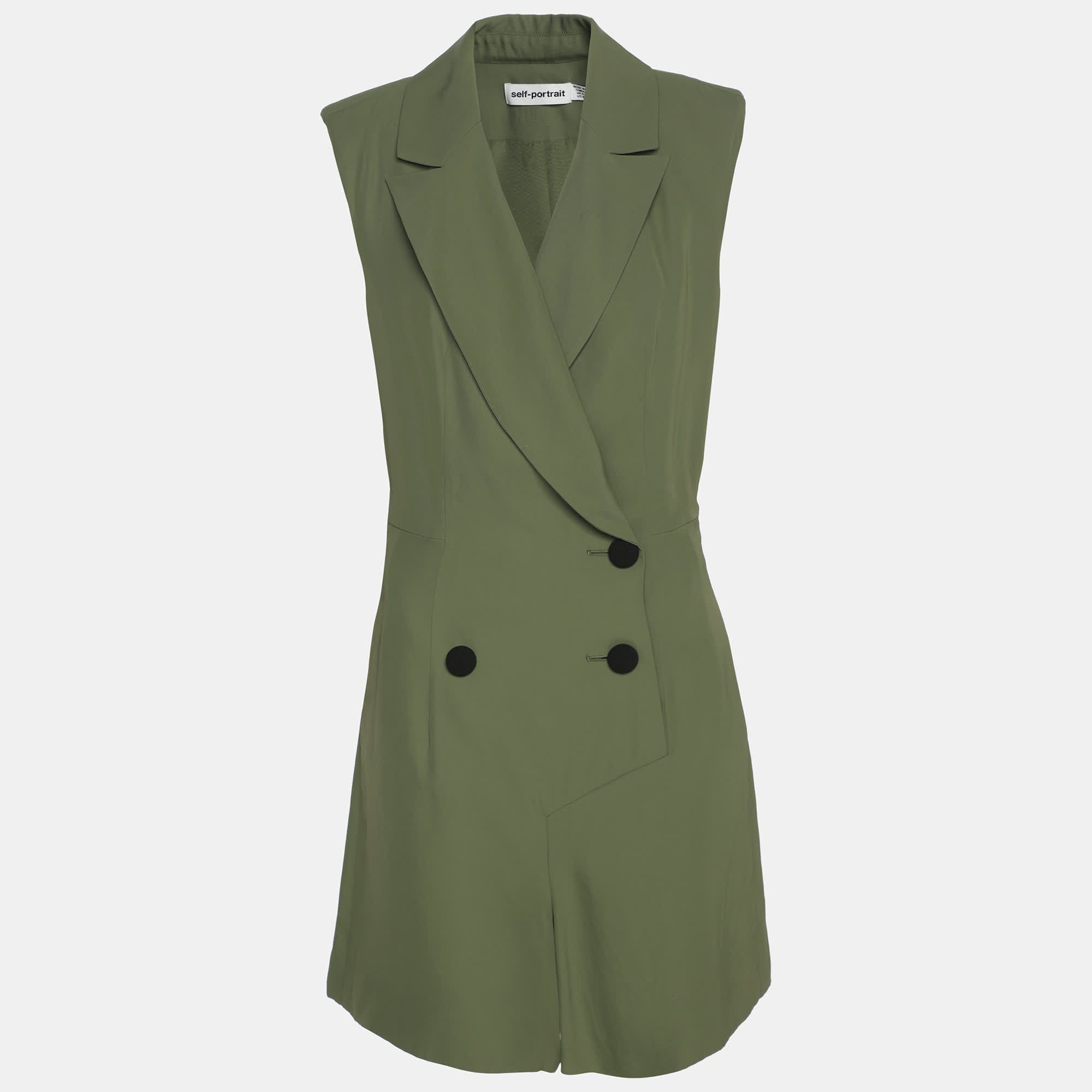 Self - Portrait Green Twill Double Breasted Jumpsuit