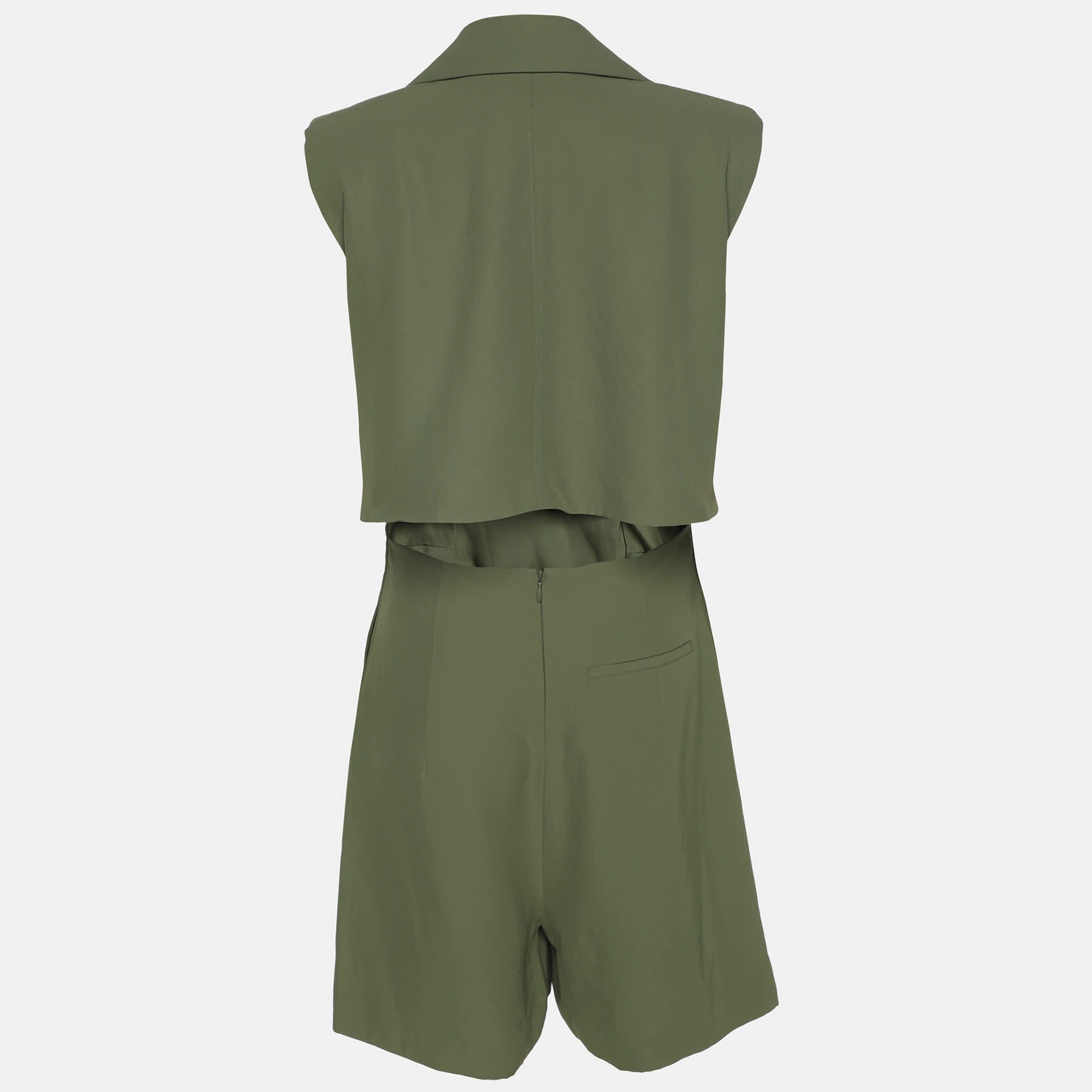 Self - Portrait Green Twill Double Breasted Jumpsuit
