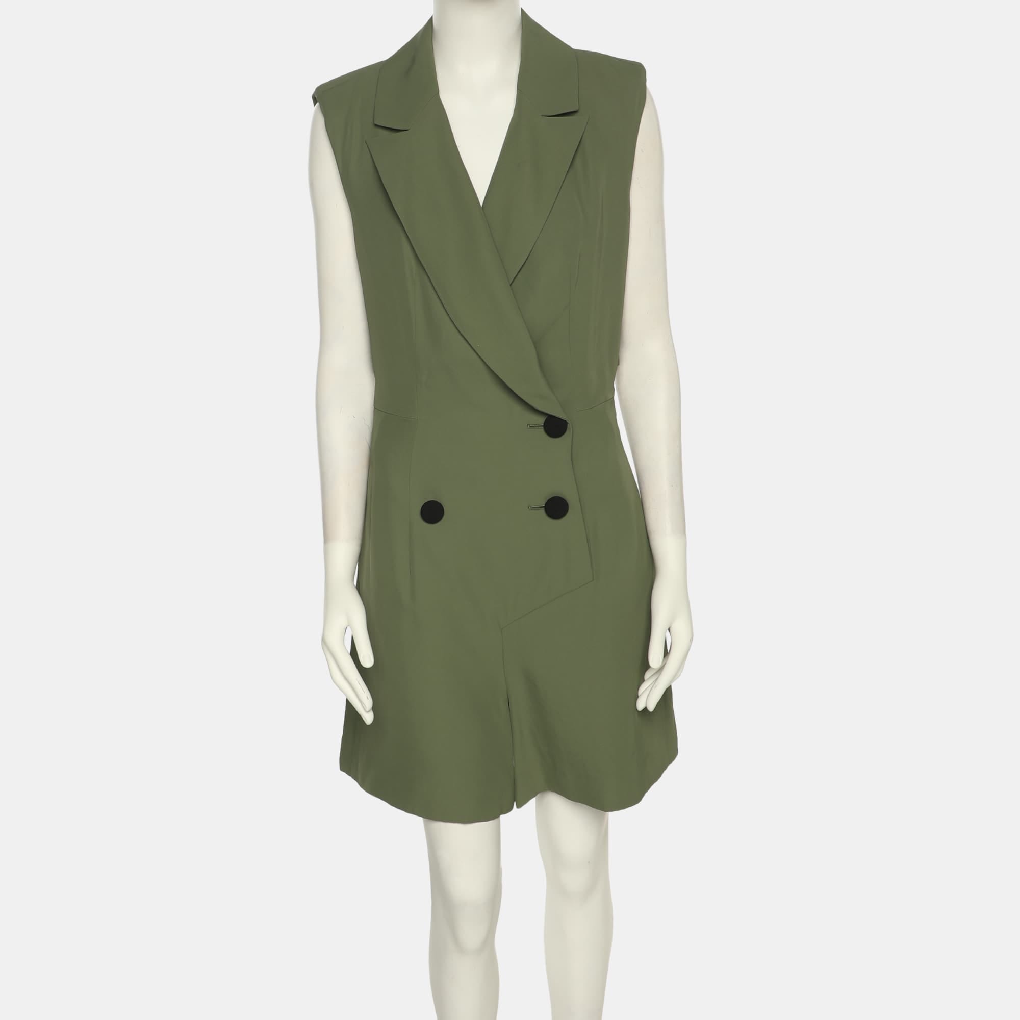 Self - Portrait Green Twill Double Breasted Jumpsuit